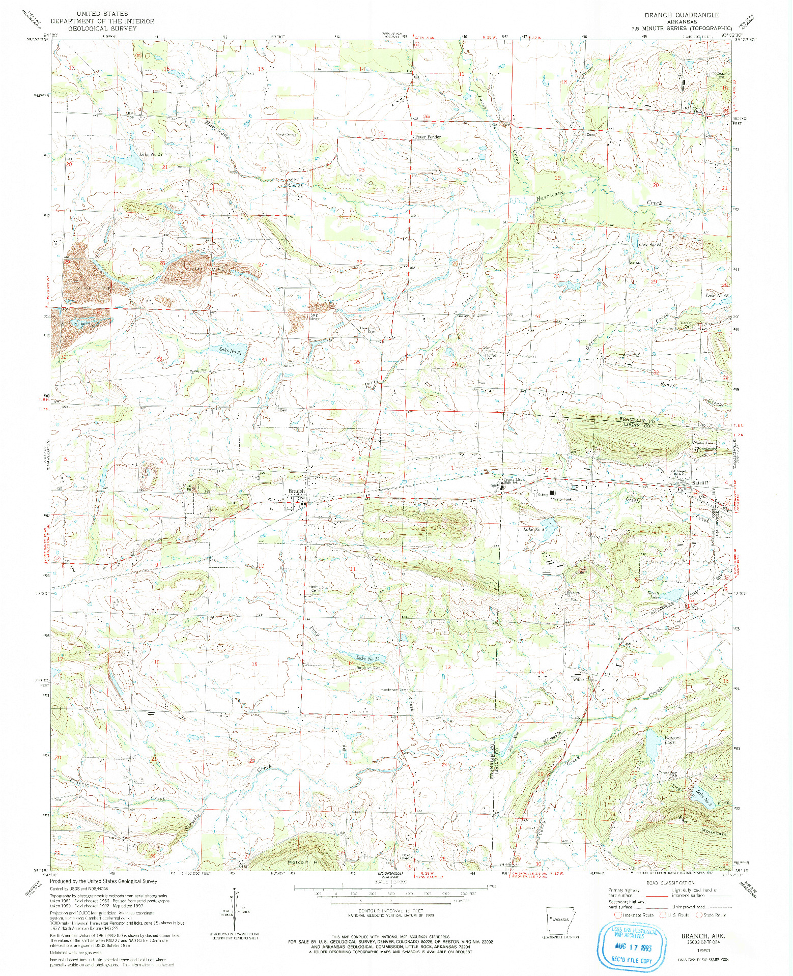 USGS 1:24000-SCALE QUADRANGLE FOR BRANCH, AR 1993