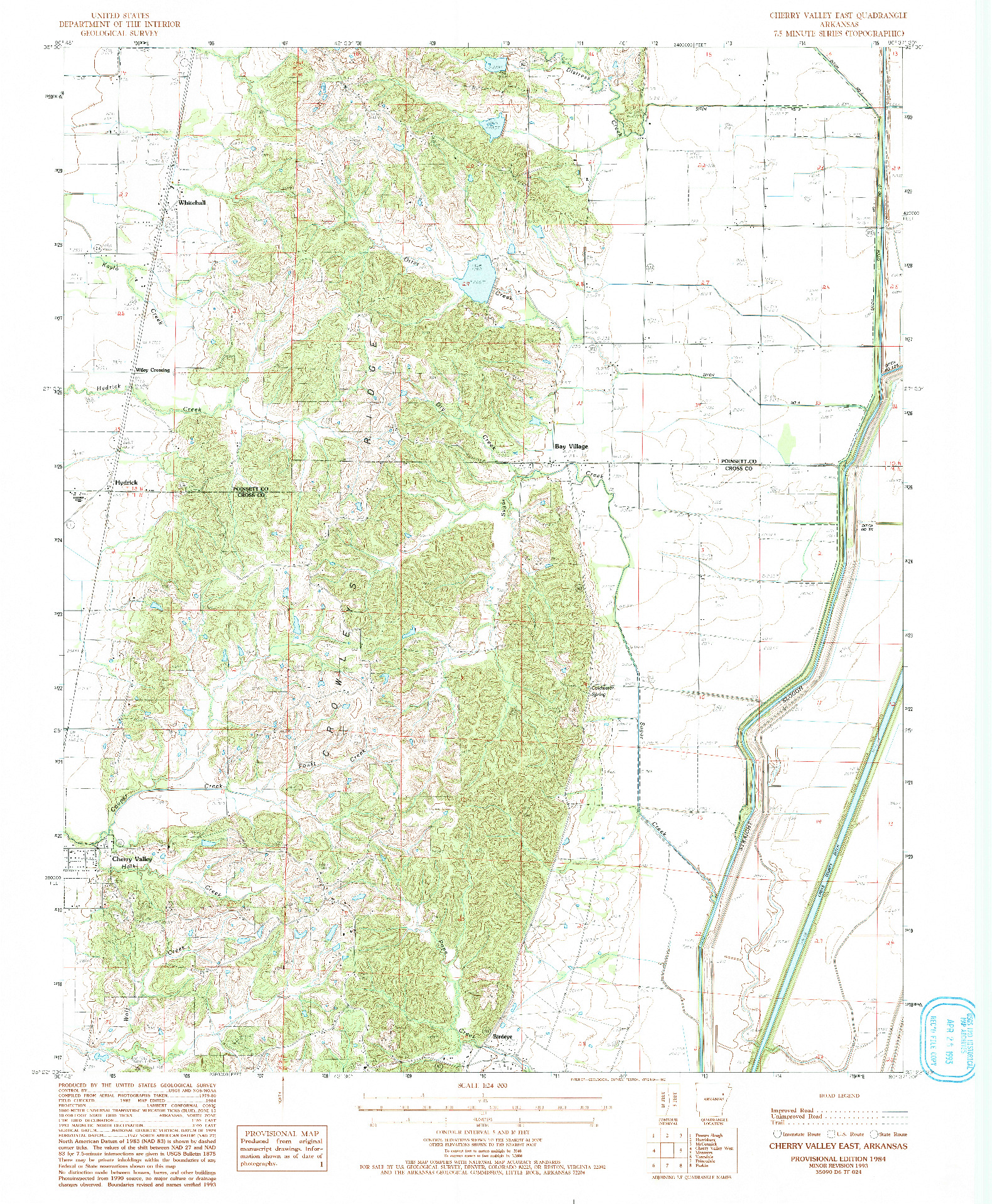 USGS 1:24000-SCALE QUADRANGLE FOR CHERRY VALLEY EAST, AR 1984