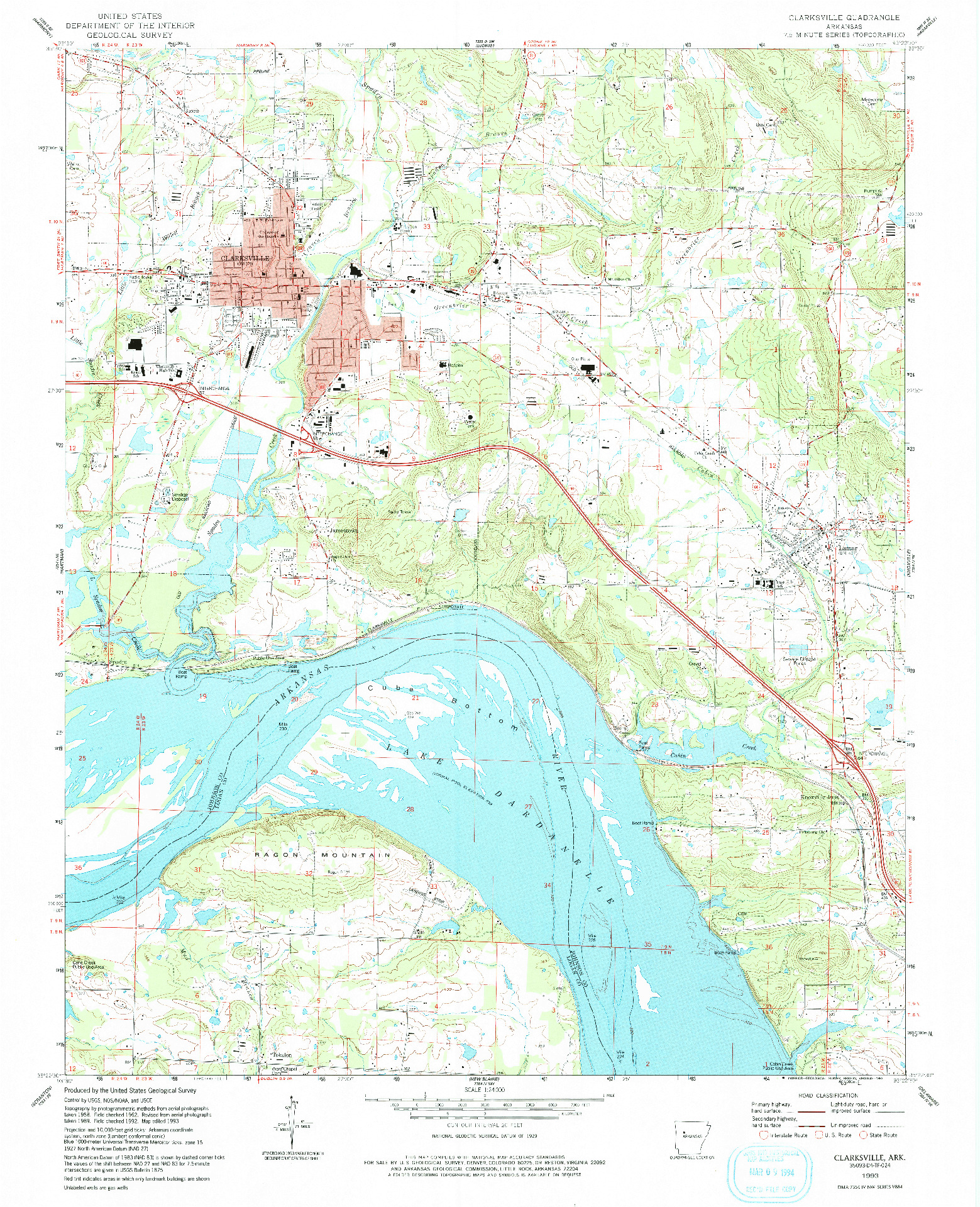 USGS 1:24000-SCALE QUADRANGLE FOR CLARKSVILLE, AR 1993