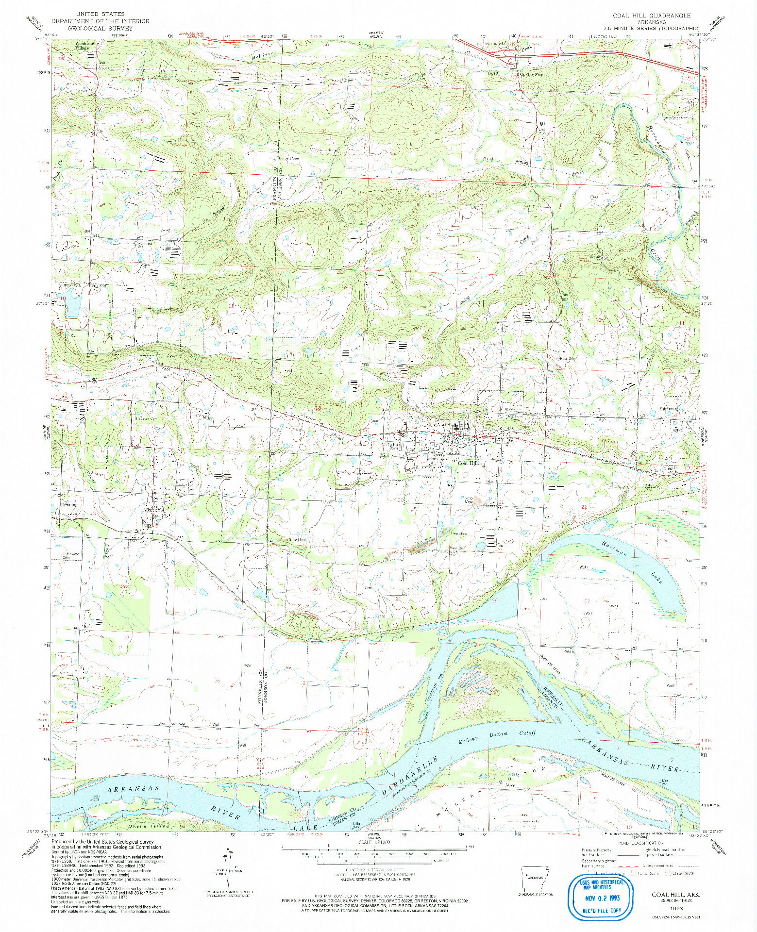 USGS 1:24000-SCALE QUADRANGLE FOR COAL HILL, AR 1993