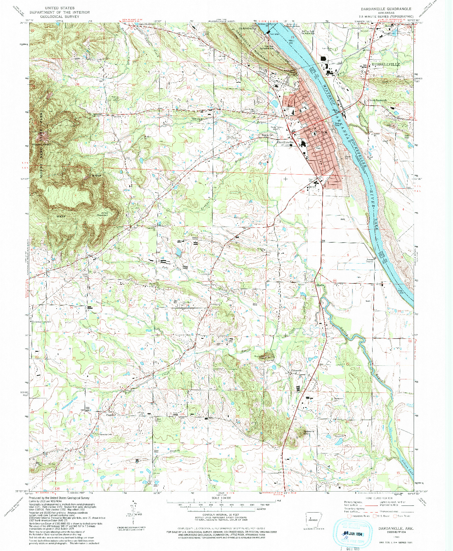 USGS 1:24000-SCALE QUADRANGLE FOR DARDANELLE, AR 1993