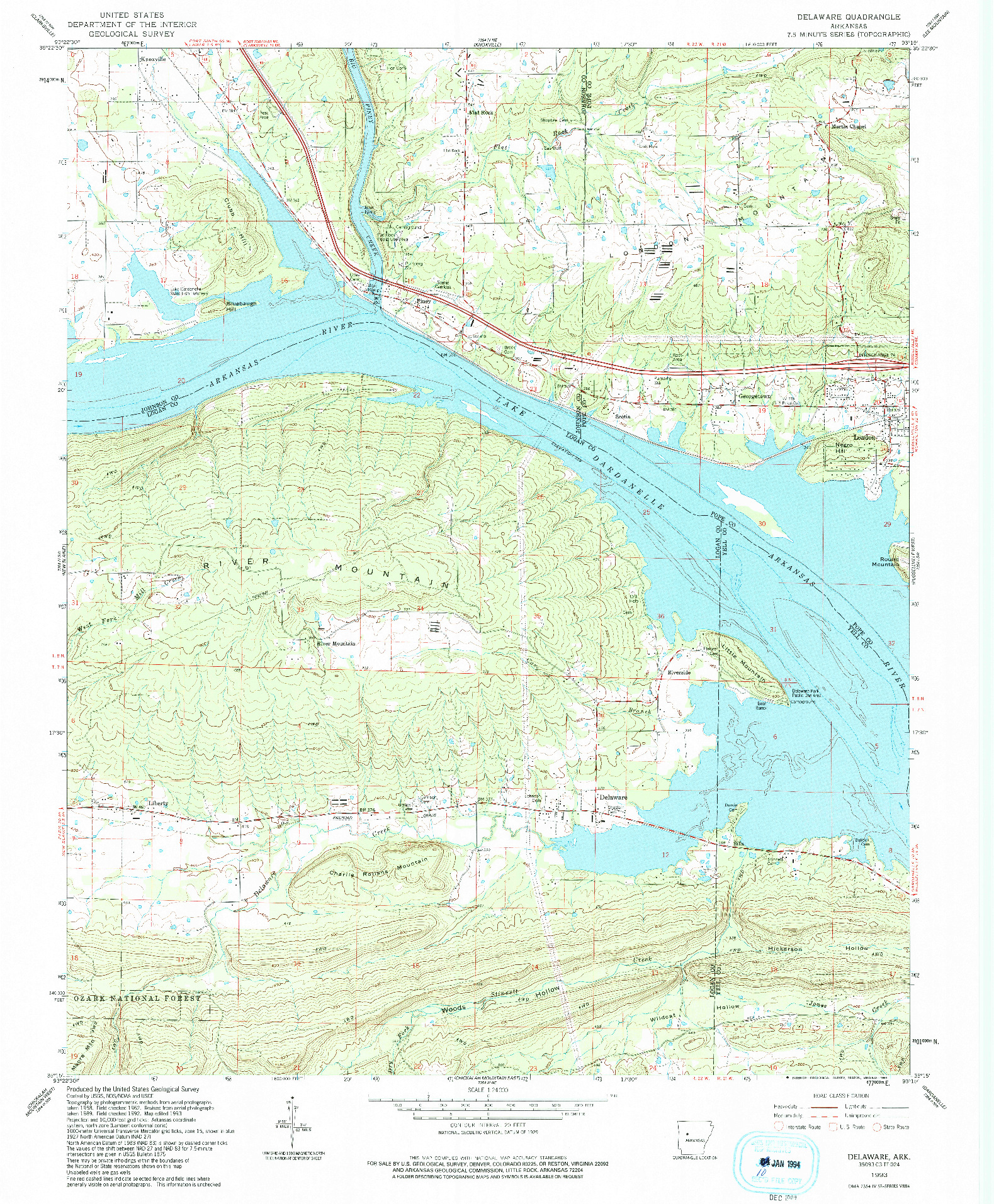 USGS 1:24000-SCALE QUADRANGLE FOR DELAWARE, AR 1993
