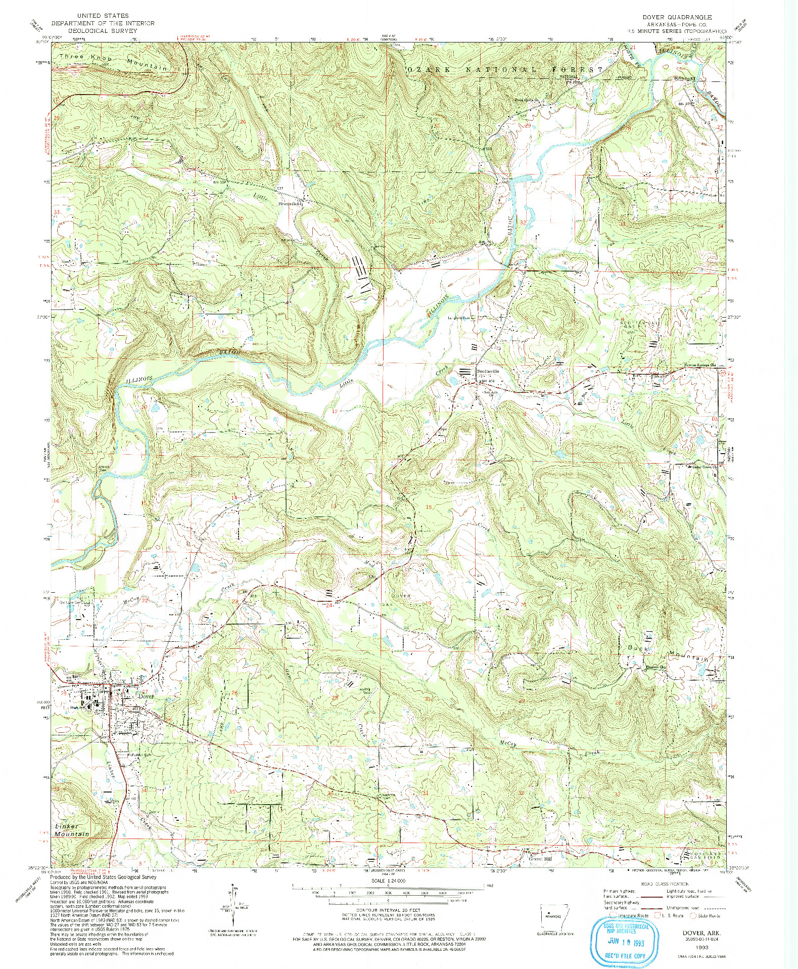 USGS 1:24000-SCALE QUADRANGLE FOR DOVER, AR 1993