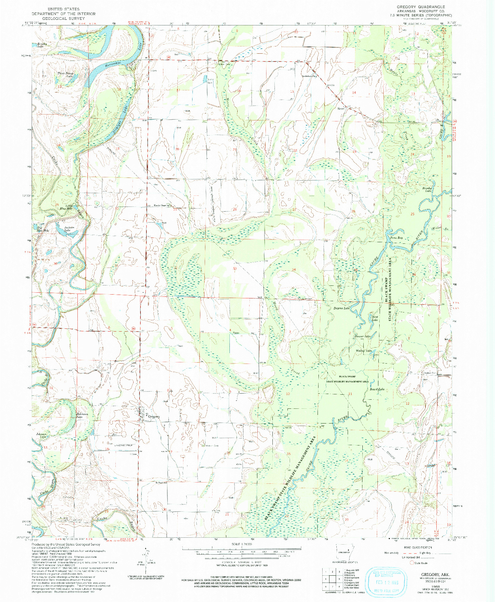 USGS 1:24000-SCALE QUADRANGLE FOR GREGORY, AR 1968