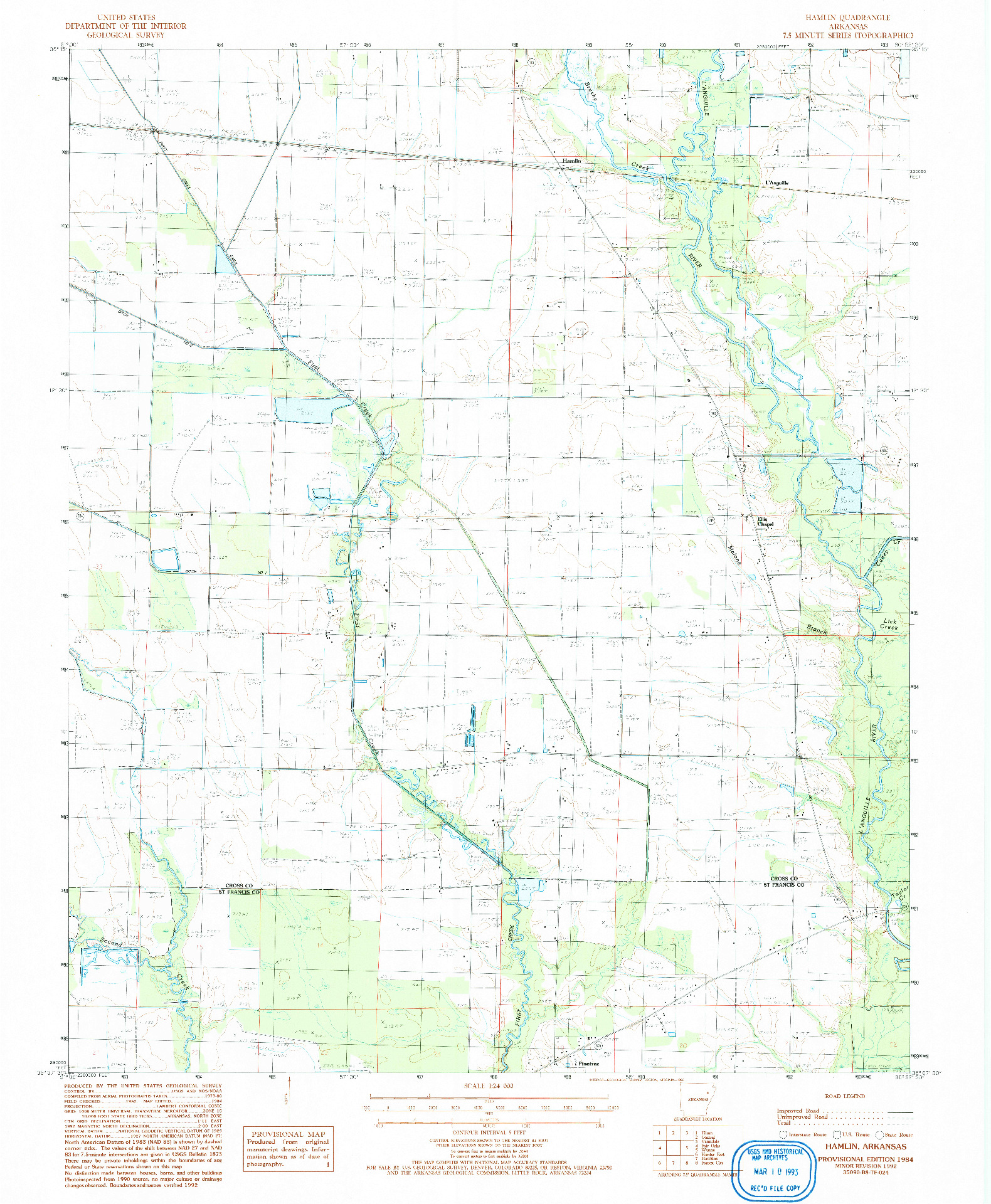 USGS 1:24000-SCALE QUADRANGLE FOR HAMLIN, AR 1984