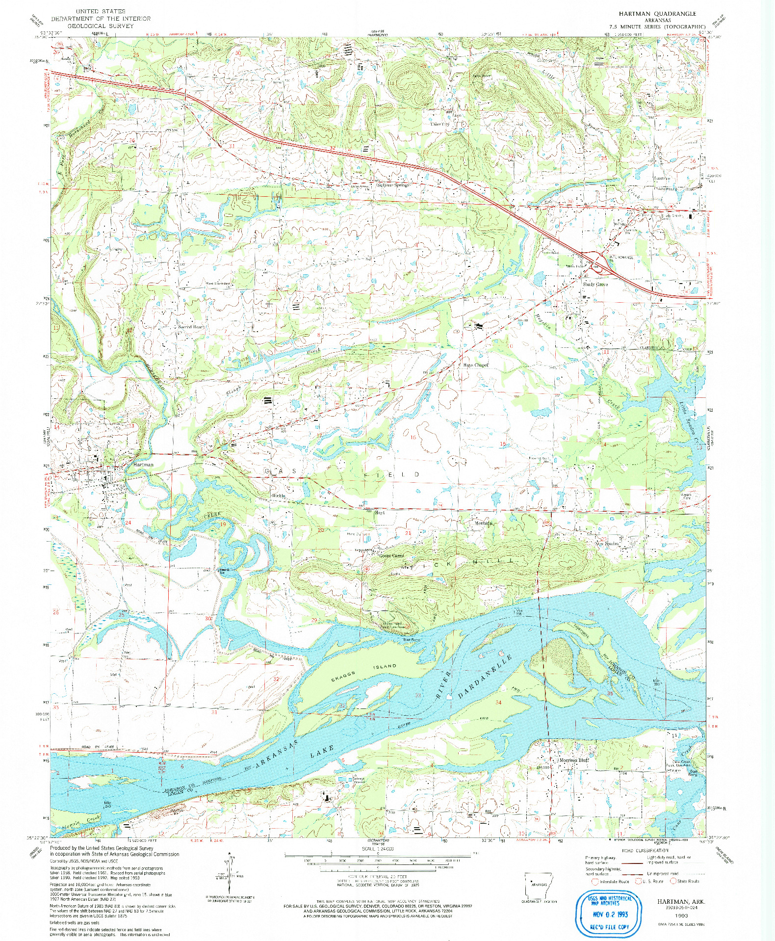 USGS 1:24000-SCALE QUADRANGLE FOR HARTMAN, AR 1993