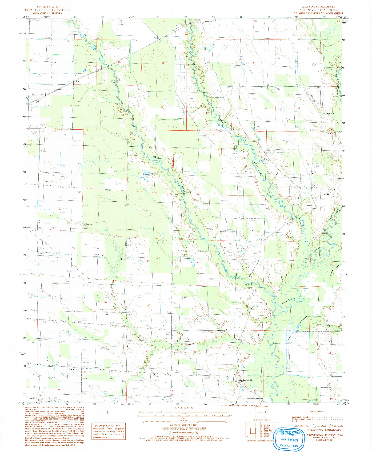 USGS 1:24000-SCALE QUADRANGLE FOR HAWKINS, AR 1992
