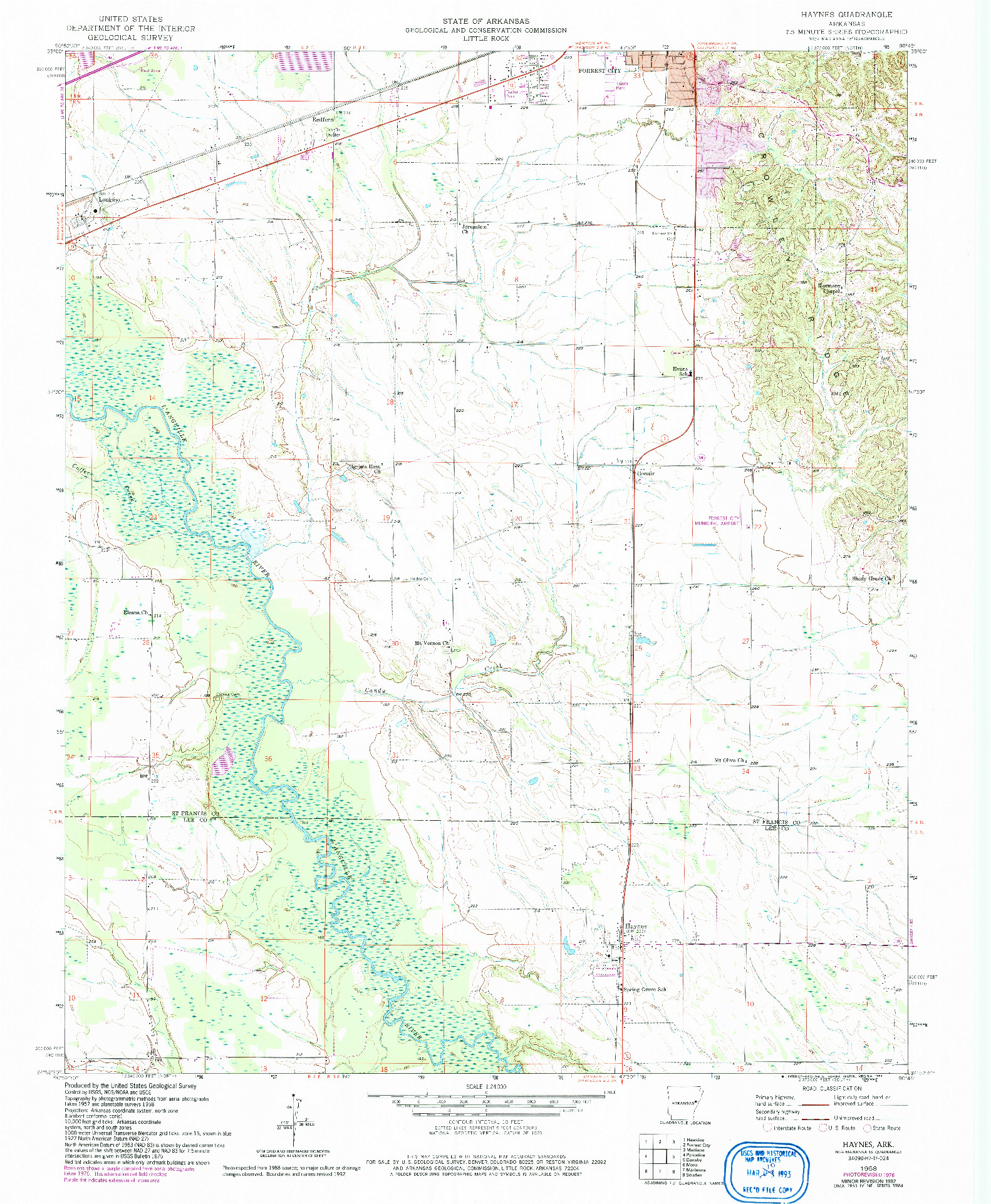 USGS 1:24000-SCALE QUADRANGLE FOR HAYNES, AR 1958