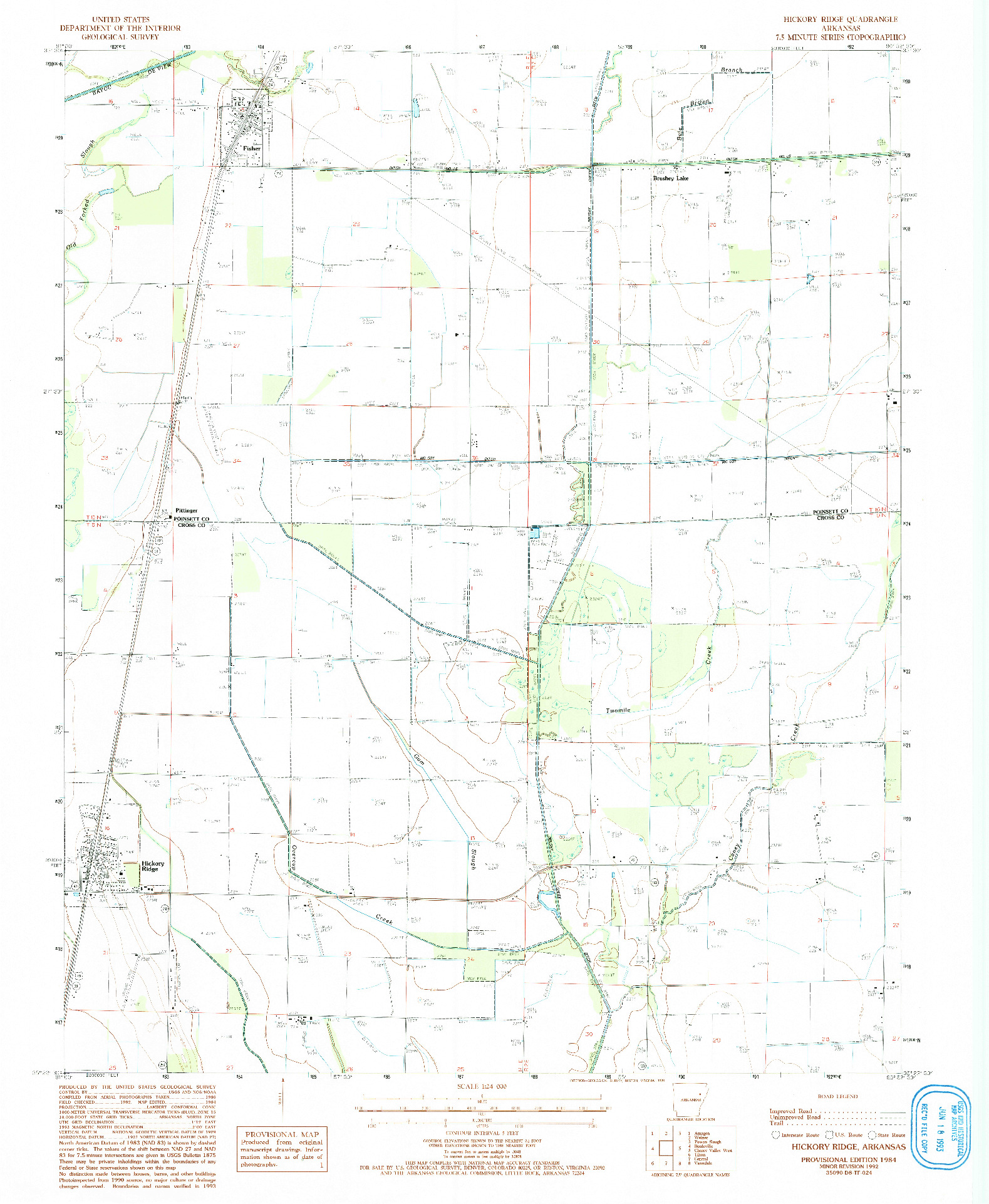 USGS 1:24000-SCALE QUADRANGLE FOR HICKORY RIDGE, AR 1992