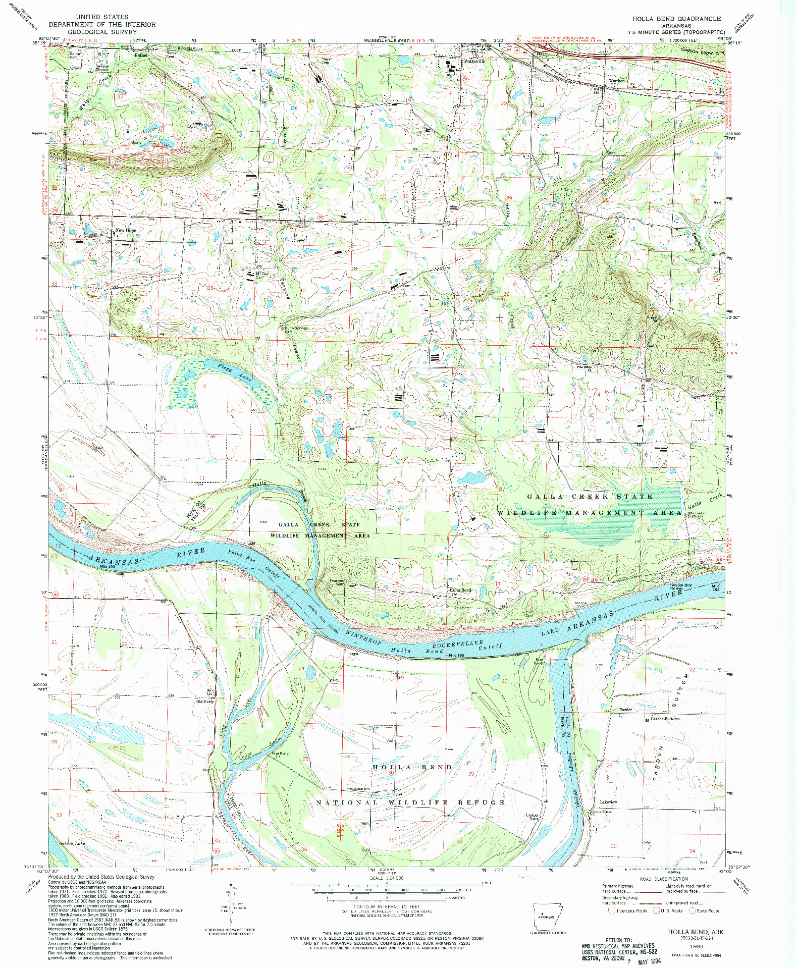 USGS 1:24000-SCALE QUADRANGLE FOR HOLLA BEND, AR 1993