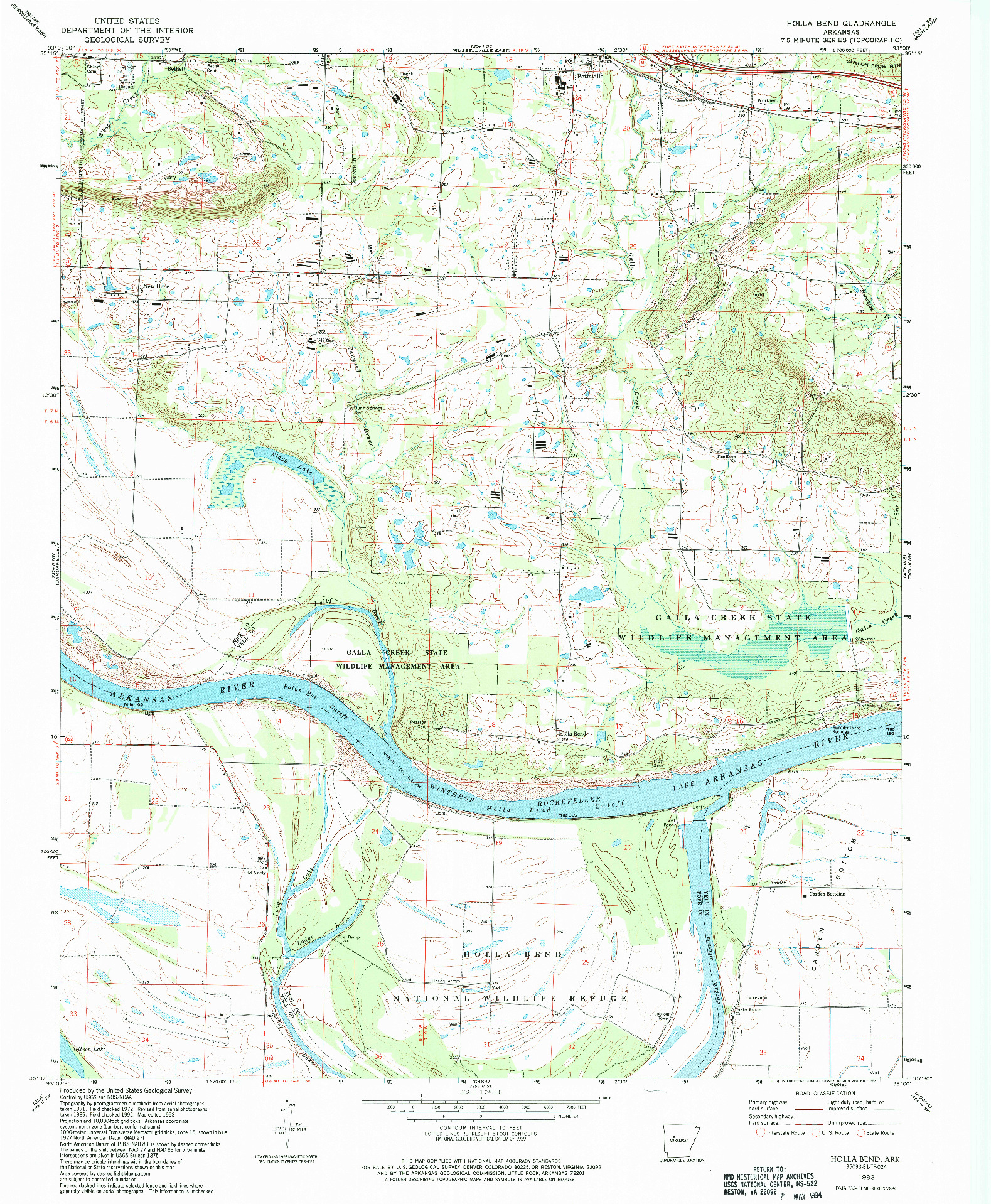 USGS 1:24000-SCALE QUADRANGLE FOR HOLLA BEND, AR 1993