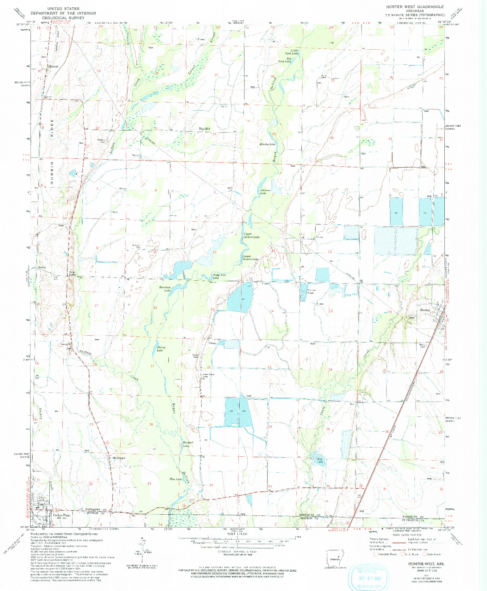 USGS 1:24000-SCALE QUADRANGLE FOR HUNTER WEST, AR 1971