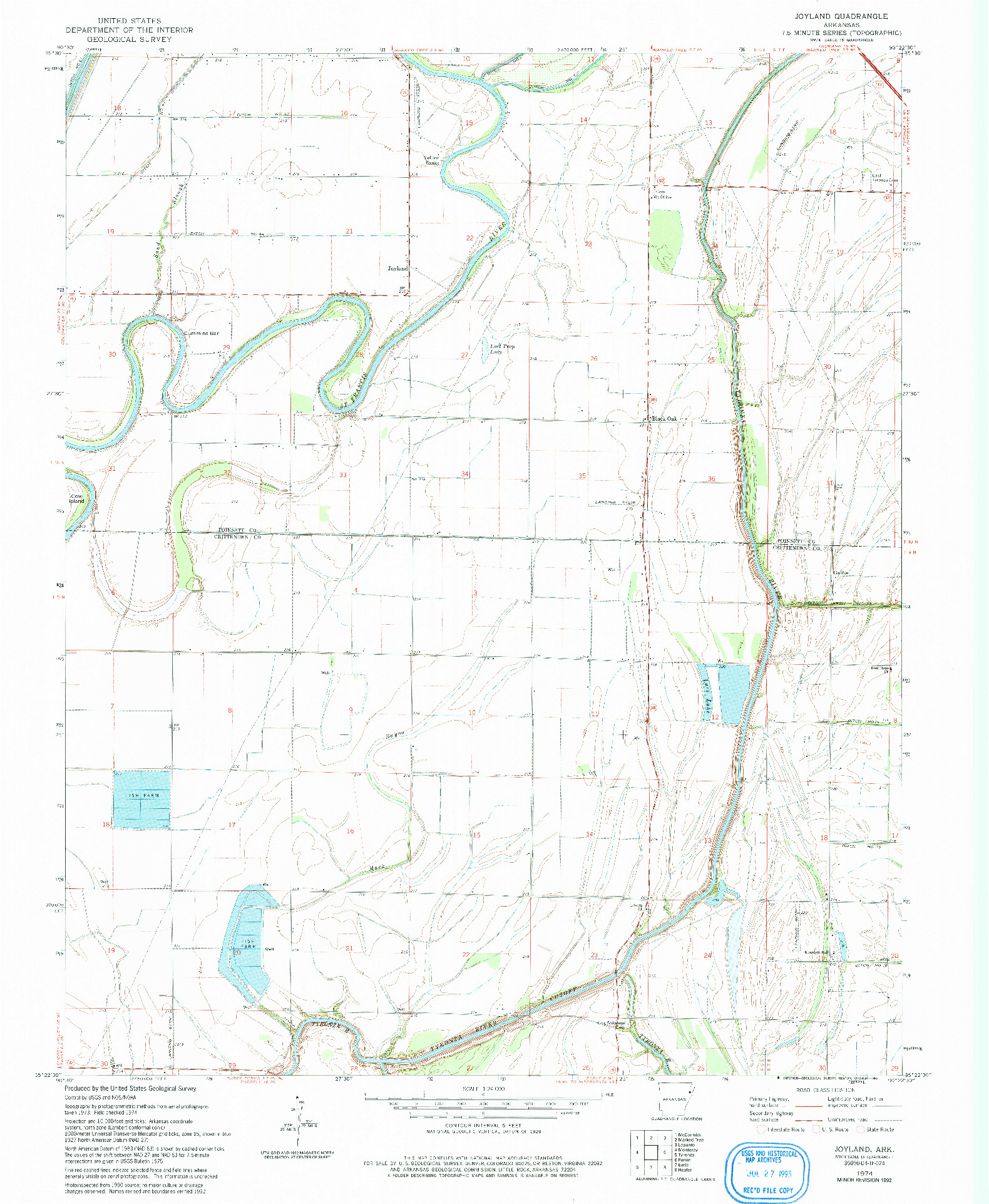 USGS 1:24000-SCALE QUADRANGLE FOR JOYLAND, AR 1974