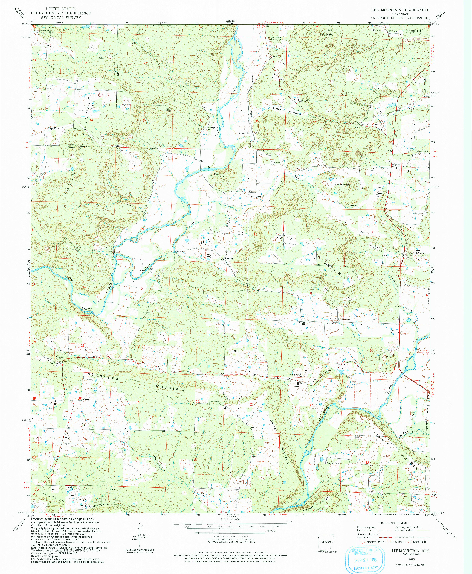 USGS 1:24000-SCALE QUADRANGLE FOR LEE MOUNTAIN, AR 1993