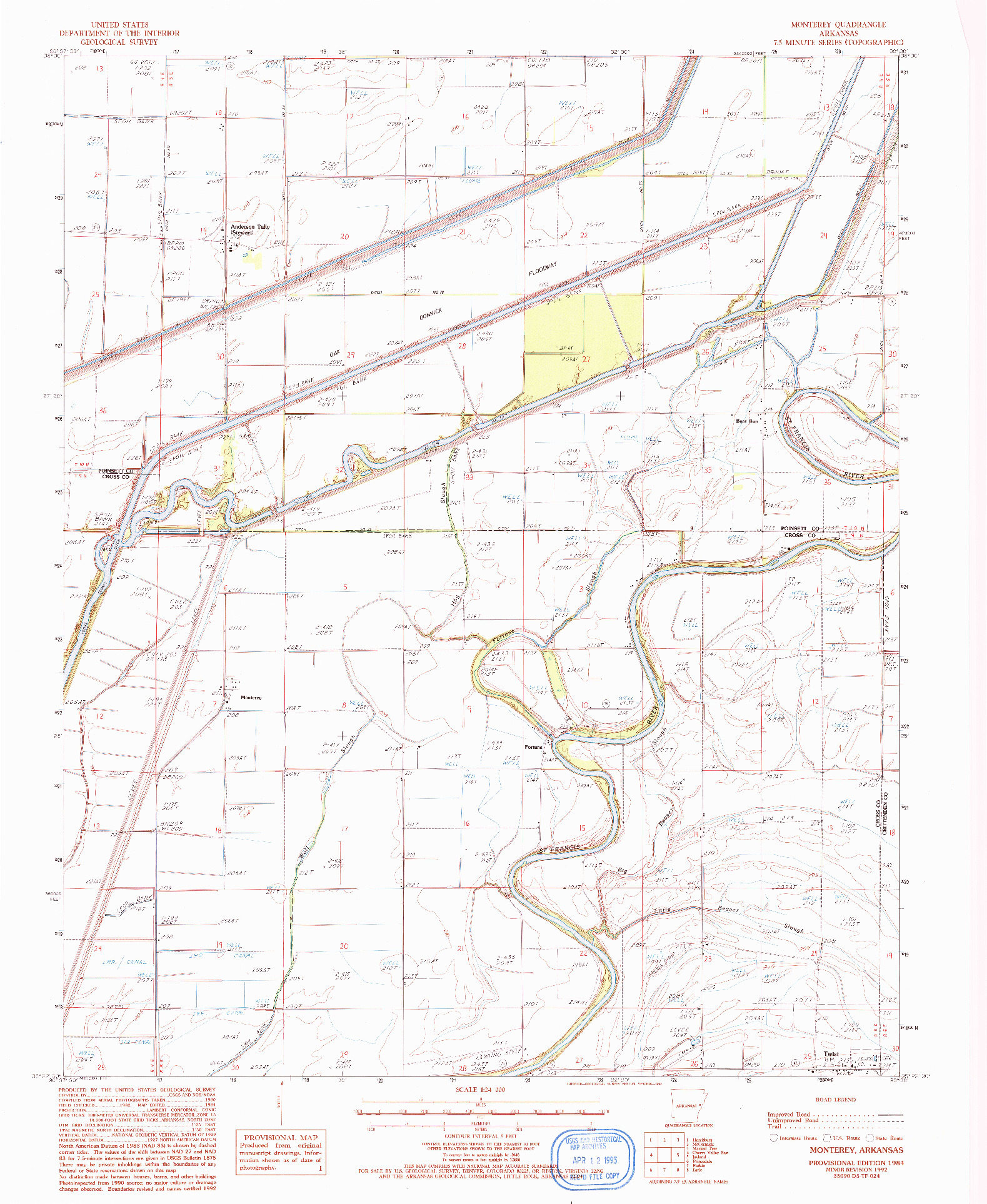 USGS 1:24000-SCALE QUADRANGLE FOR MONTEREY, AR 1984