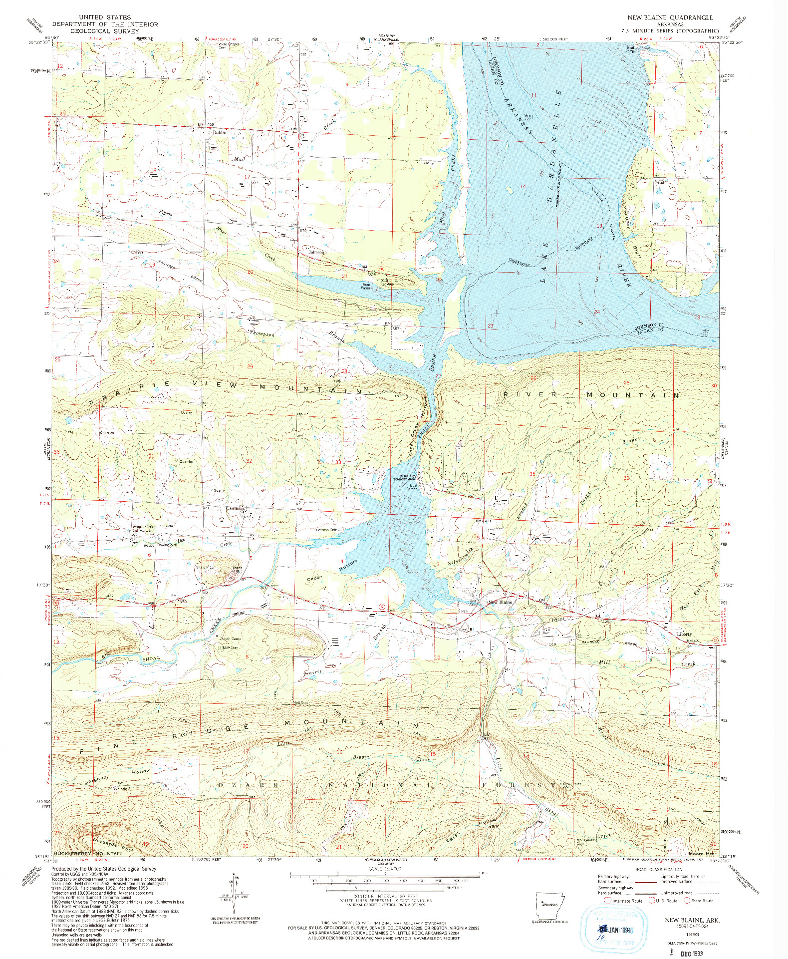 USGS 1:24000-SCALE QUADRANGLE FOR NEW BLAINE, AR 1993