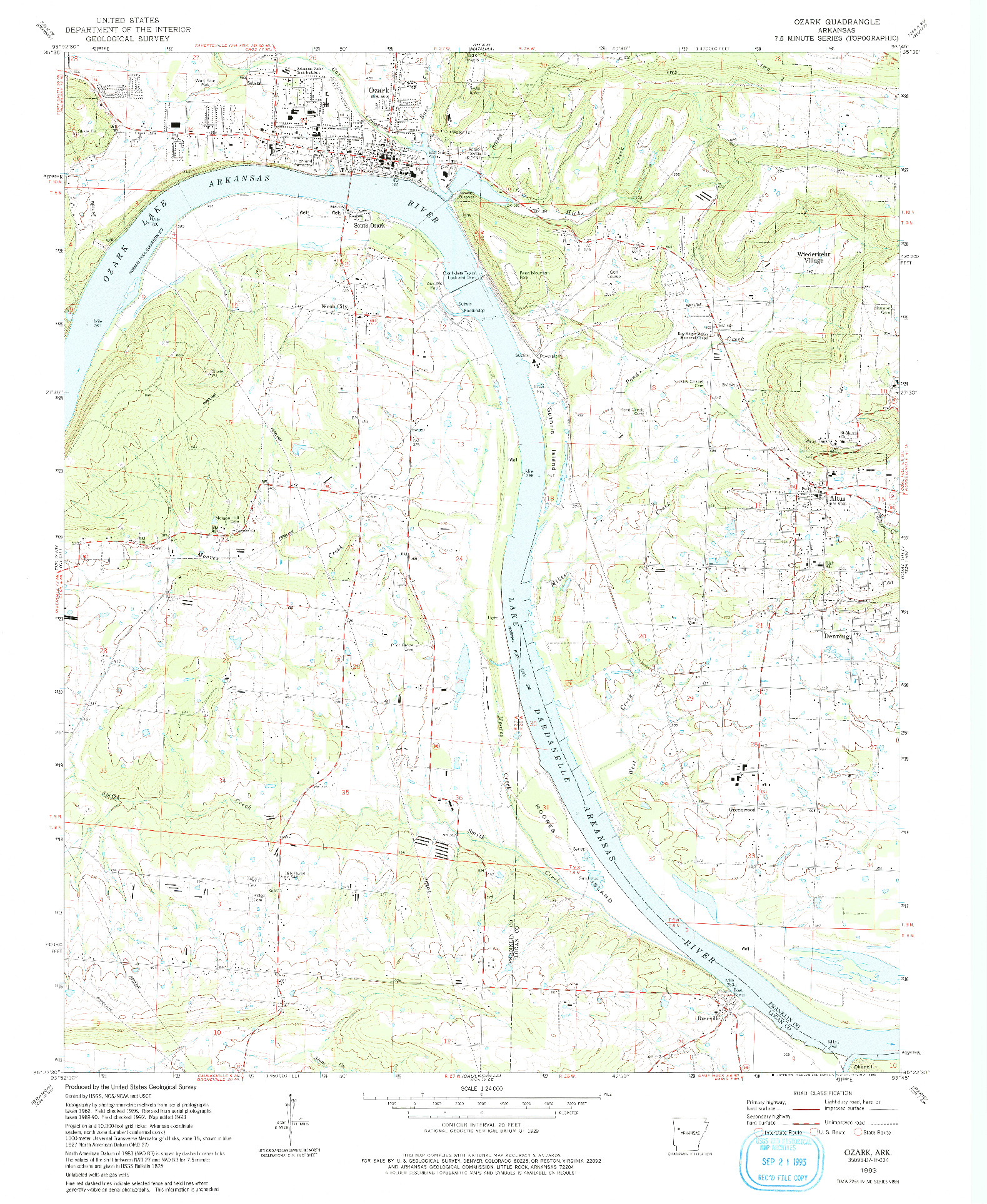 USGS 1:24000-SCALE QUADRANGLE FOR OZARK, AR 1993