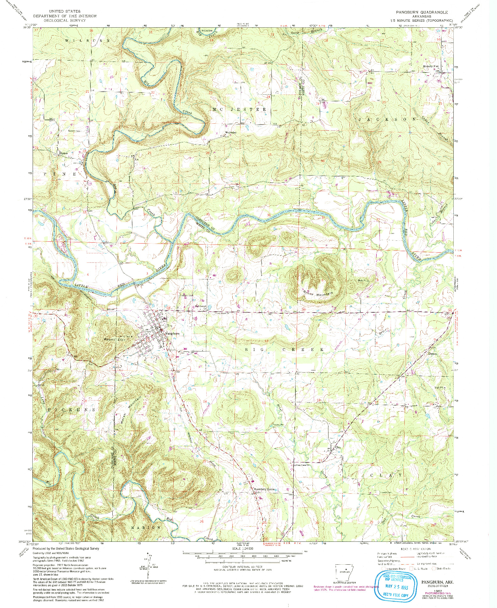 USGS 1:24000-SCALE QUADRANGLE FOR PANGBURN, AR 1962