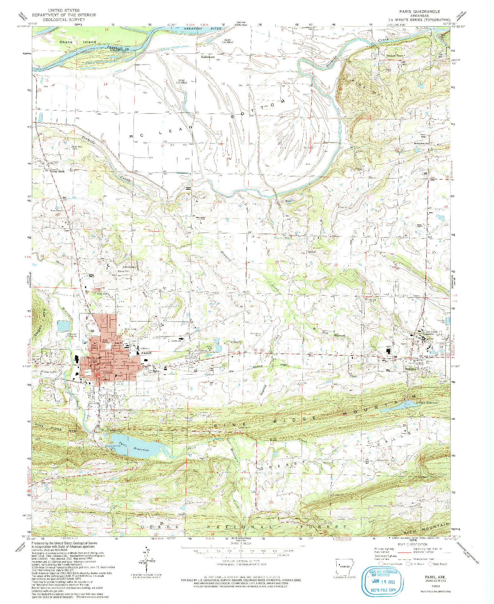 USGS 1:24000-SCALE QUADRANGLE FOR PARIS, AR 1993