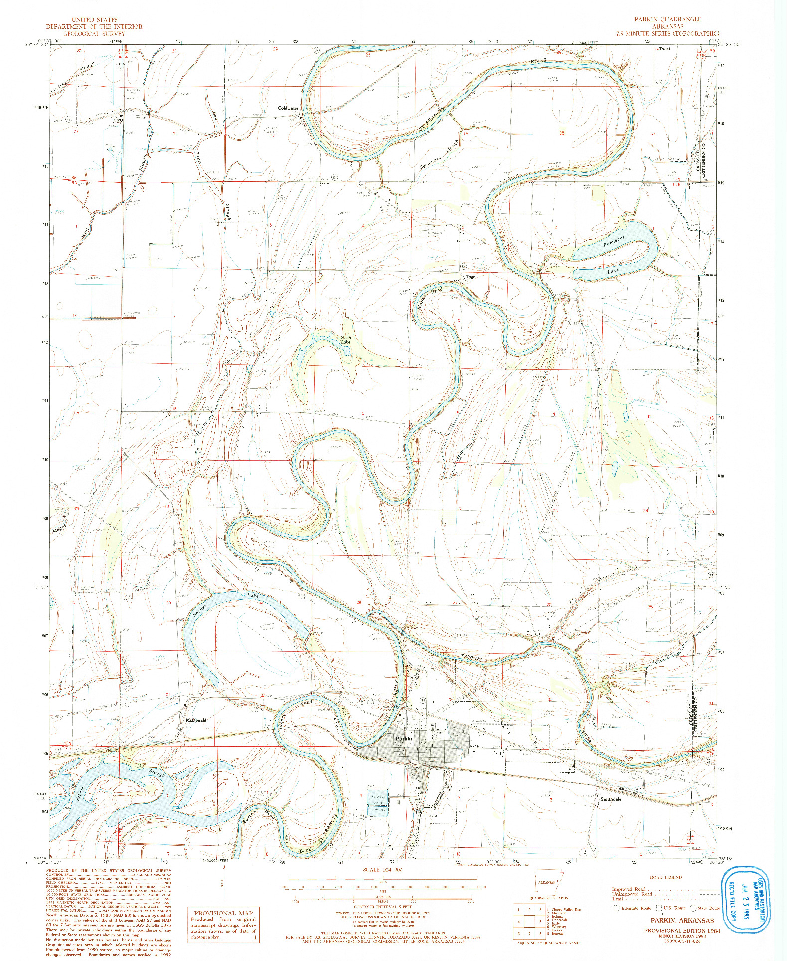 USGS 1:24000-SCALE QUADRANGLE FOR PARKIN, AR 1984