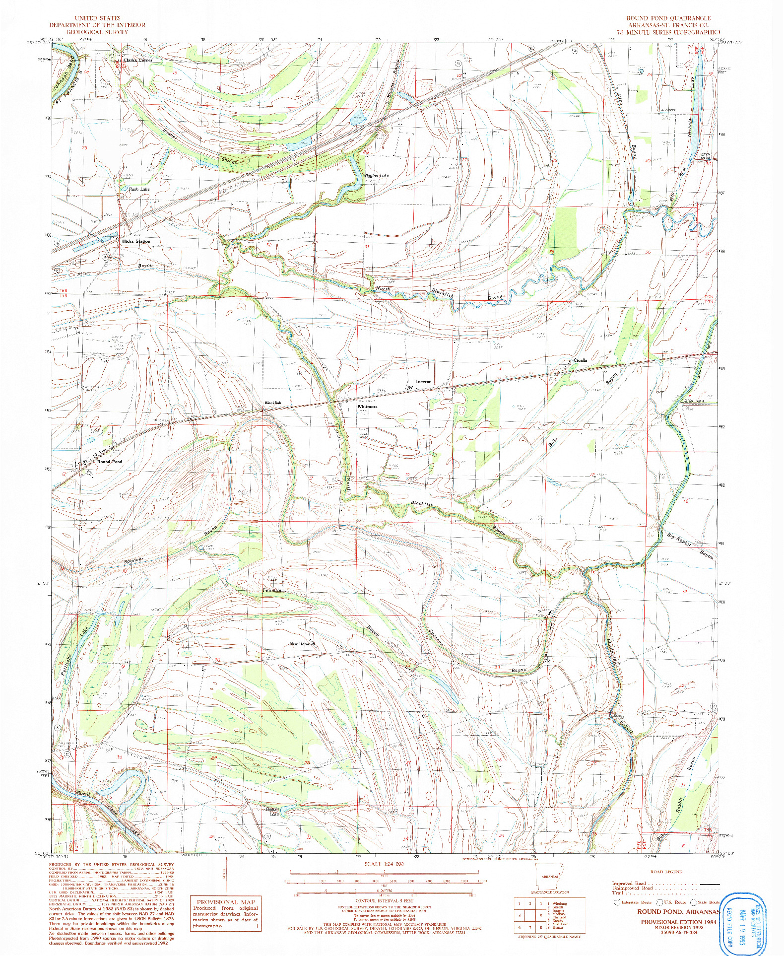 USGS 1:24000-SCALE QUADRANGLE FOR ROUND POND, AR 1984