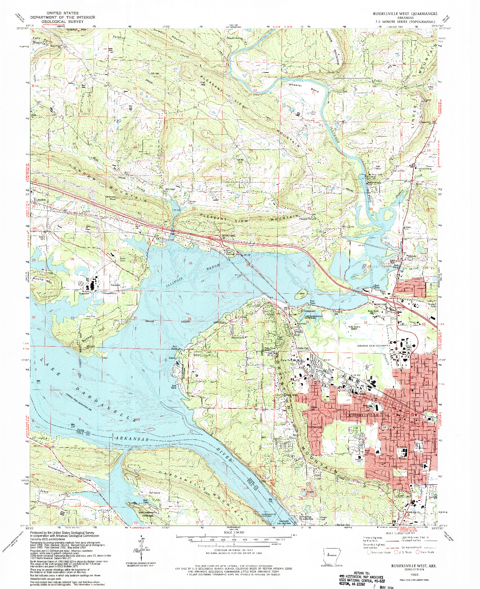 USGS 1:24000-SCALE QUADRANGLE FOR RUSSELLVILLE WEST, AR 1993