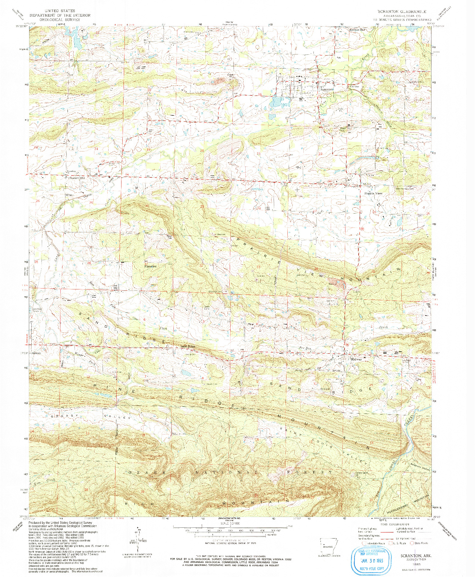 USGS 1:24000-SCALE QUADRANGLE FOR SCRANTON, AR 1993