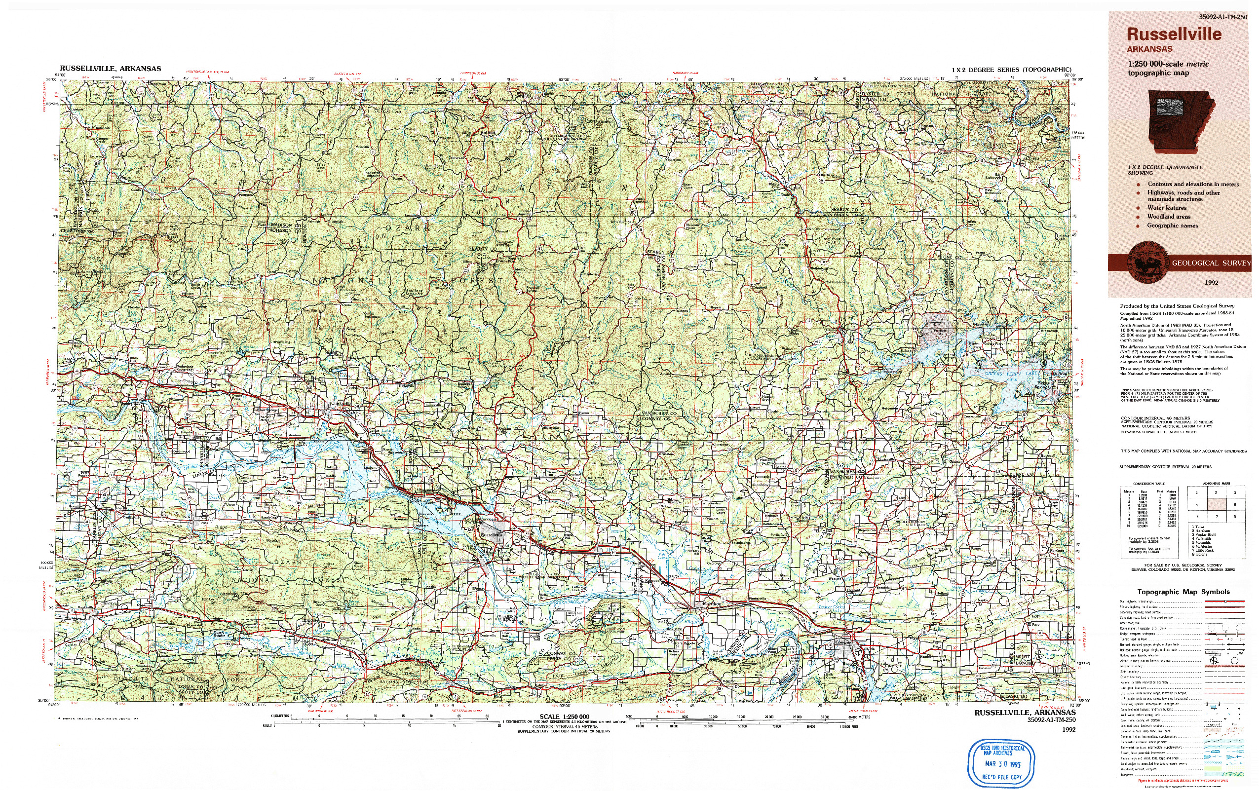 USGS 1:250000-SCALE QUADRANGLE FOR RUSSELLVILLE, AR 1992