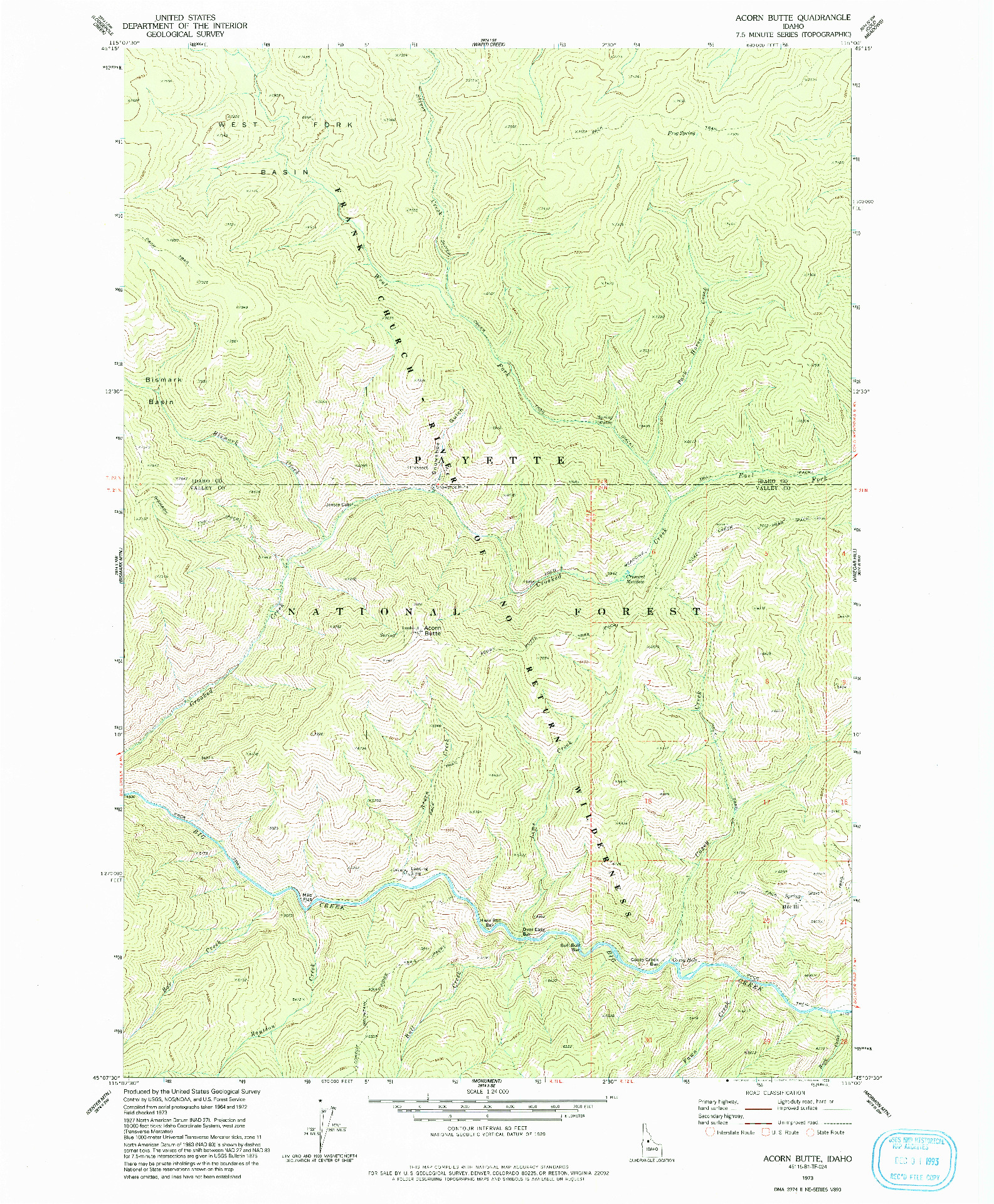 USGS 1:24000-SCALE QUADRANGLE FOR ACORN BUTTE, ID 1973