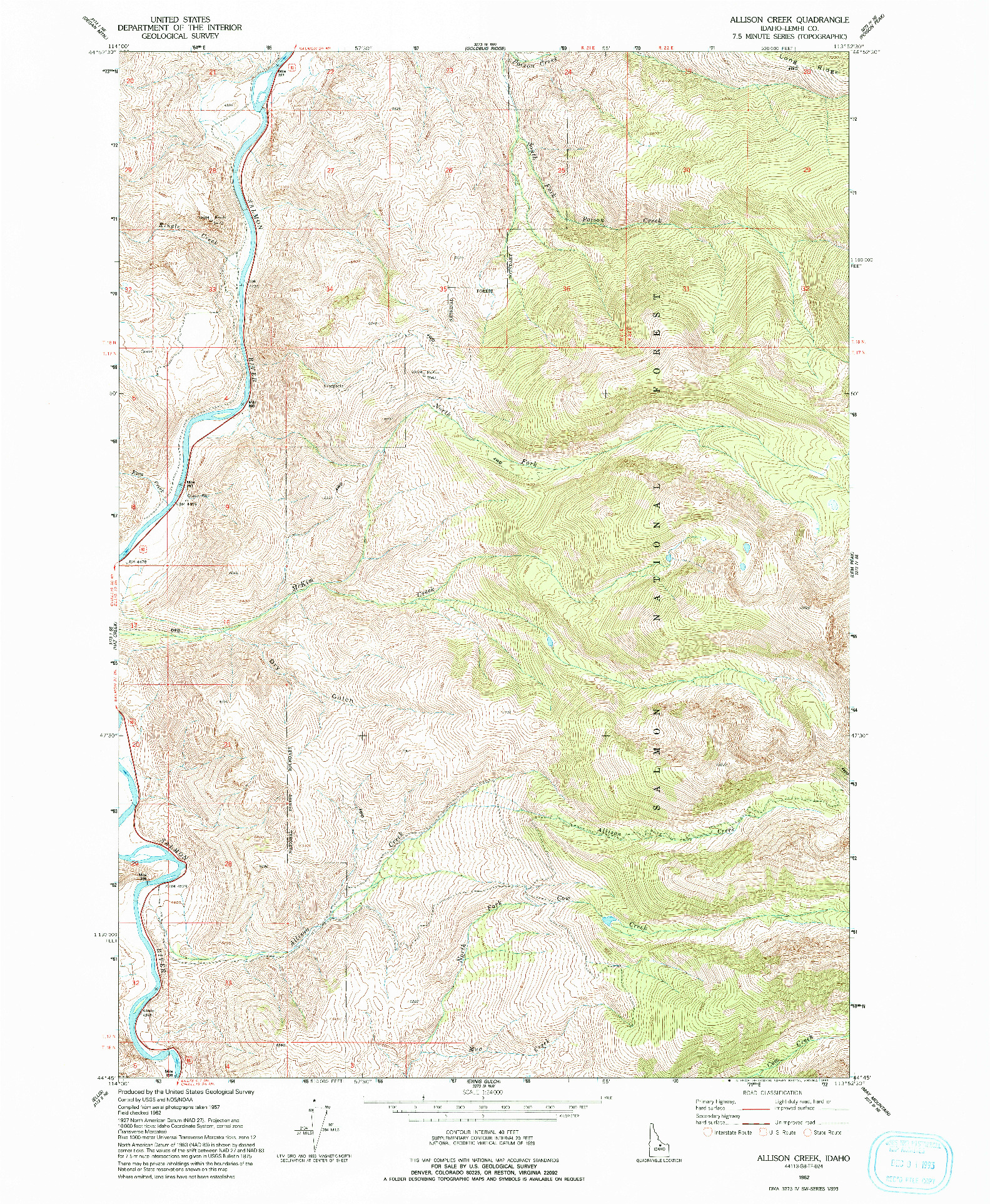 USGS 1:24000-SCALE QUADRANGLE FOR ALLISON CREEK, ID 1962