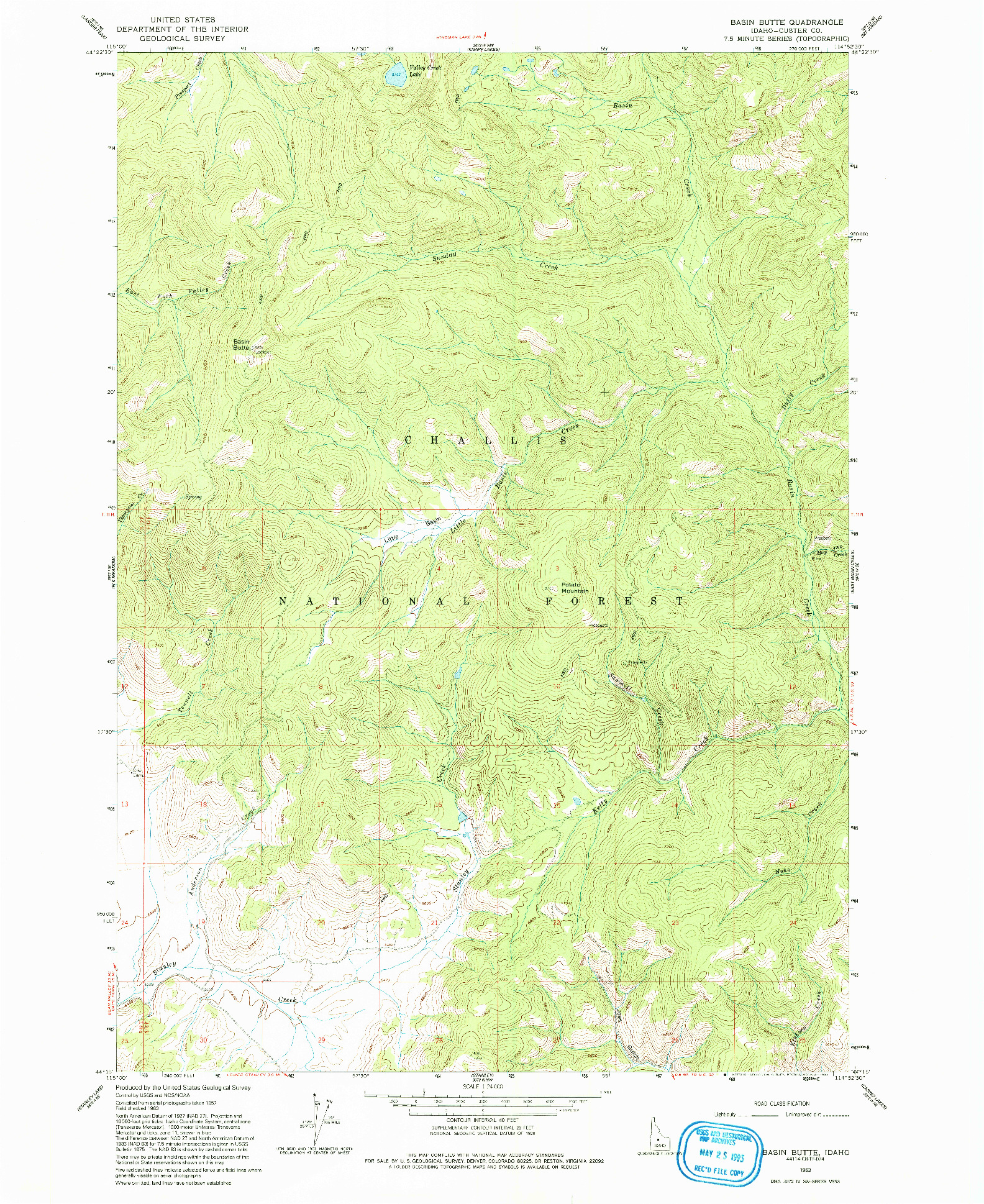 USGS 1:24000-SCALE QUADRANGLE FOR BASIN BUTTE, ID 1963