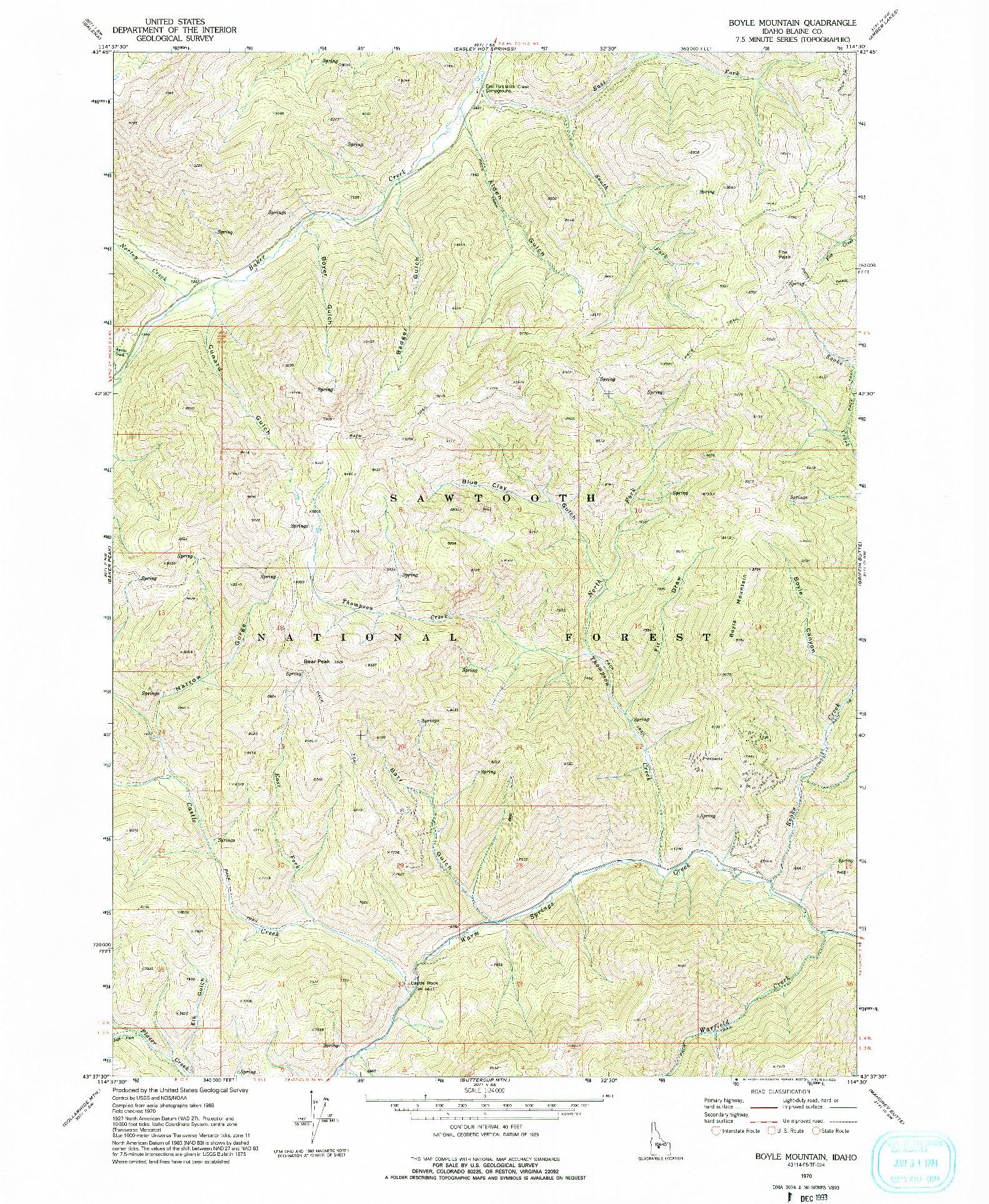 USGS 1:24000-SCALE QUADRANGLE FOR BOYLE MOUNTAIN, ID 1970
