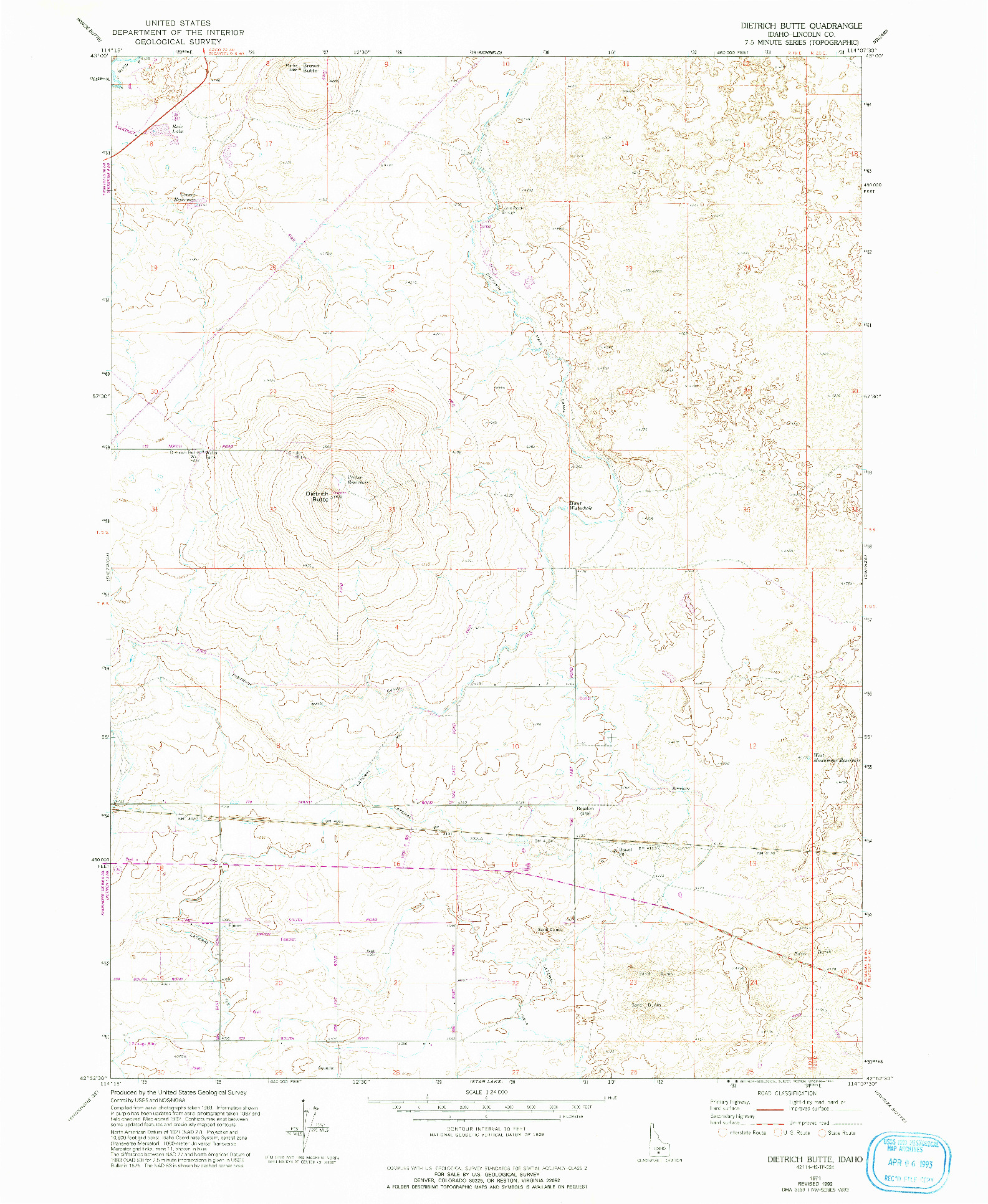 USGS 1:24000-SCALE QUADRANGLE FOR DIETRICH BUTTE, ID 1971