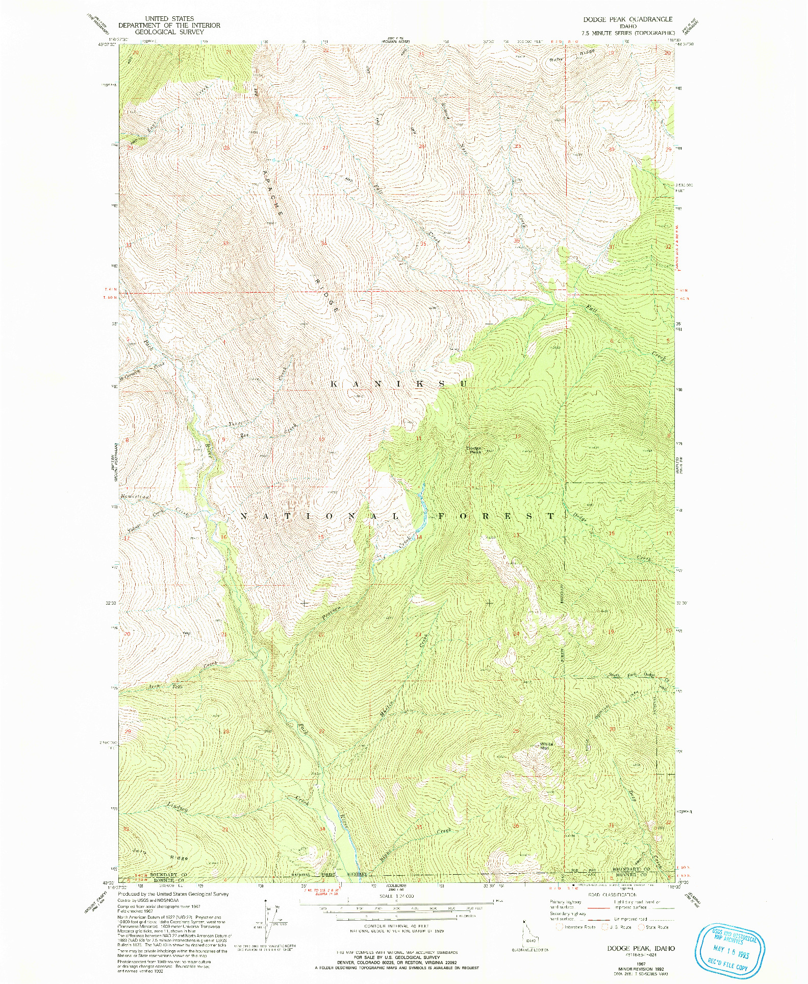 USGS 1:24000-SCALE QUADRANGLE FOR DODGE PEAK, ID 1967