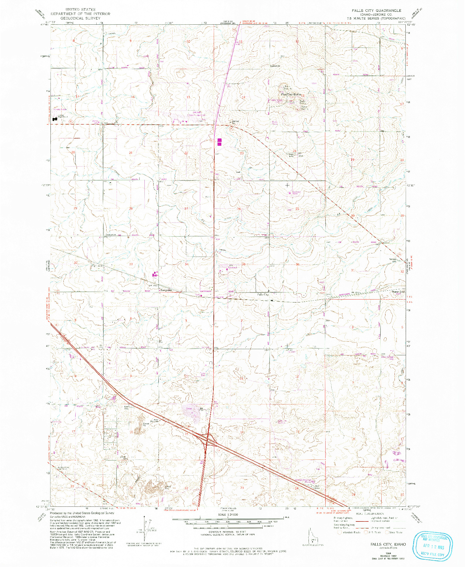 USGS 1:24000-SCALE QUADRANGLE FOR FALLS CITY, ID 1964