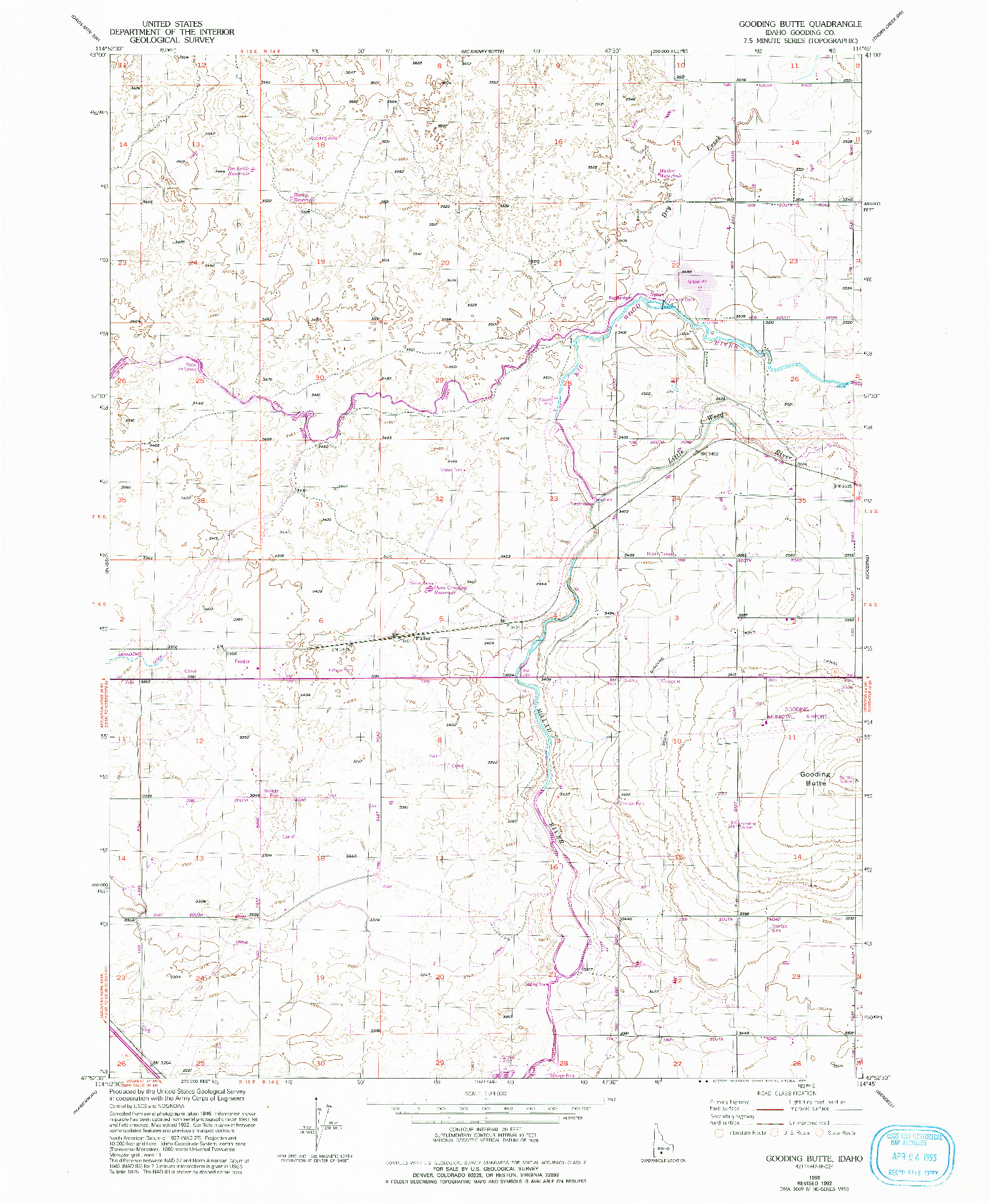 USGS 1:24000-SCALE QUADRANGLE FOR GOODING BUTTE, ID 1950