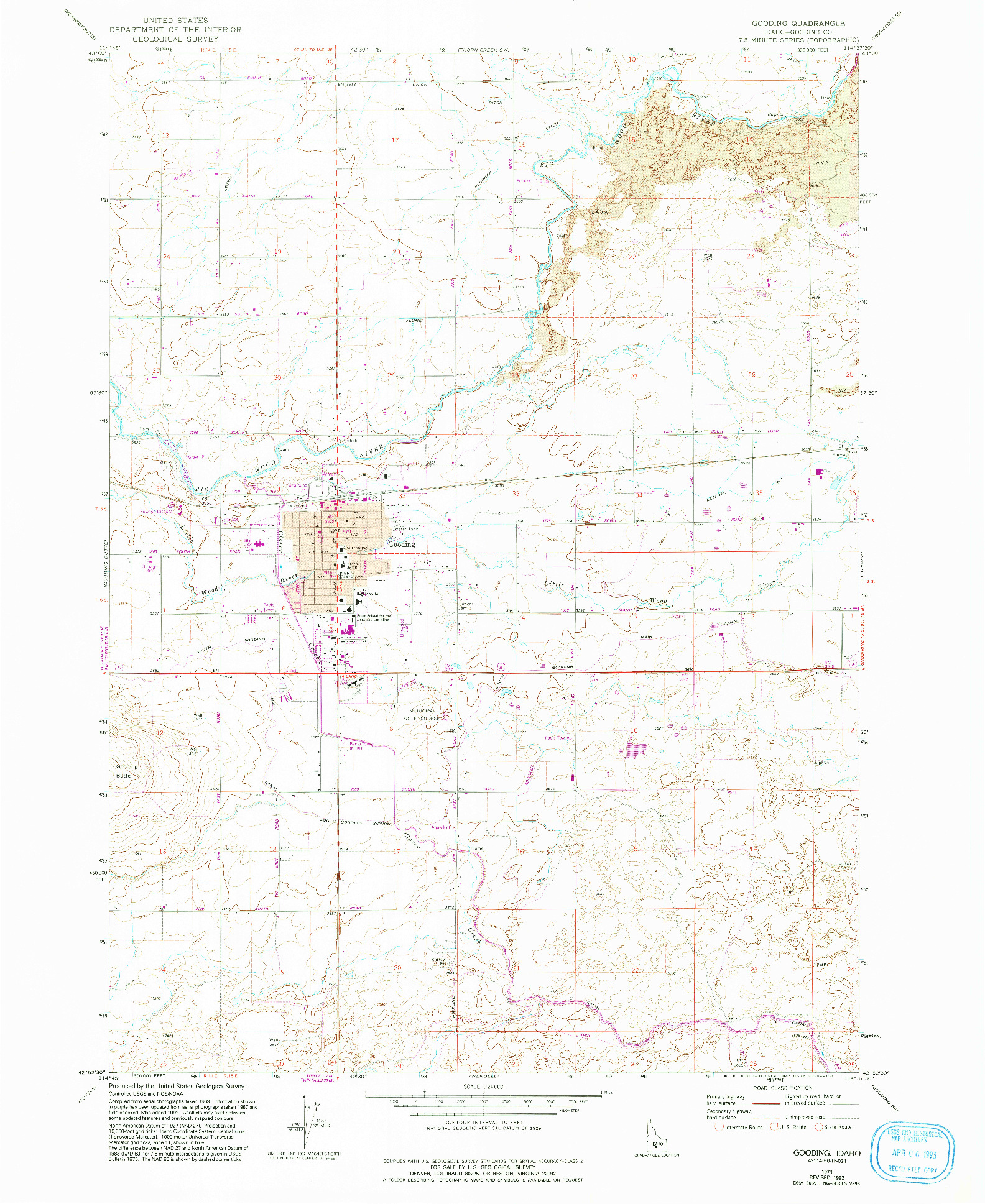 USGS 1:24000-SCALE QUADRANGLE FOR GOODING, ID 1971