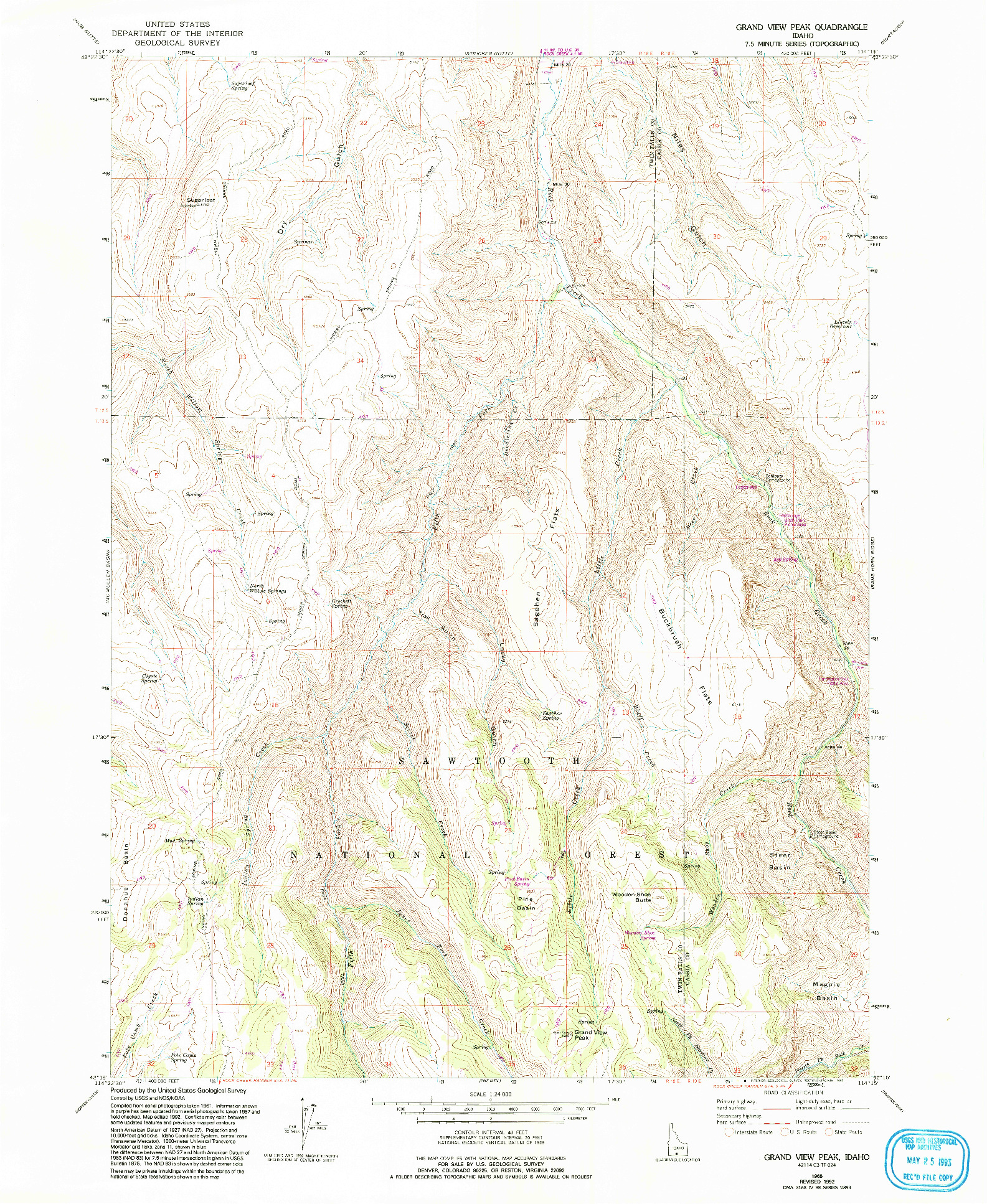 USGS 1:24000-SCALE QUADRANGLE FOR GRAND VIEW PEAK, ID 1965