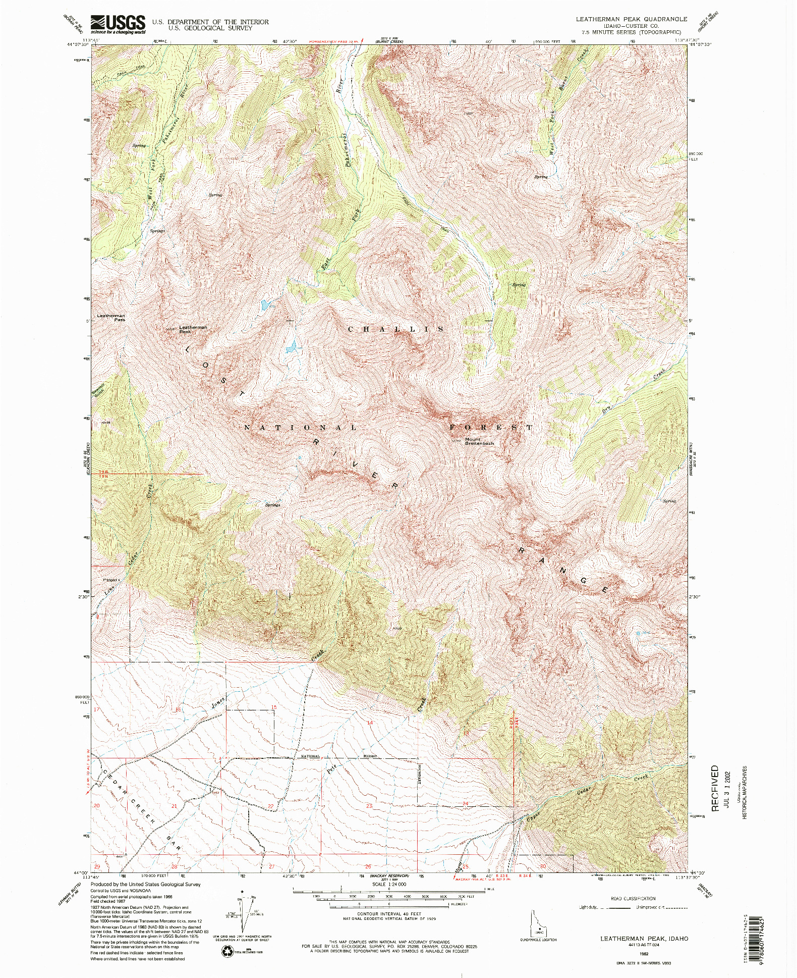 USGS 1:24000-SCALE QUADRANGLE FOR LEATHERMAN PEAK, ID 1962