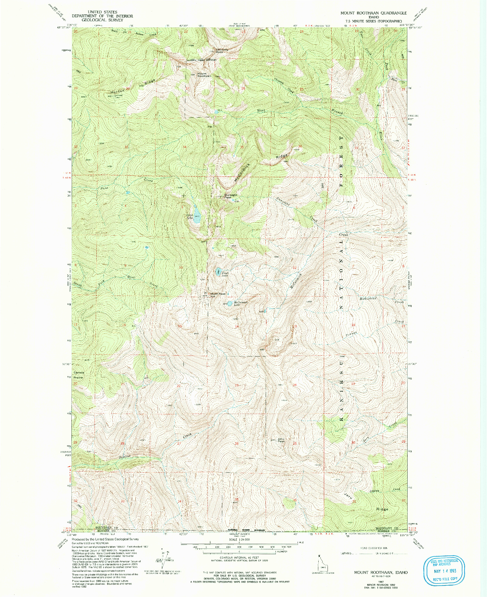 USGS 1:24000-SCALE QUADRANGLE FOR MOUNT ROOTHAAN, ID 1967