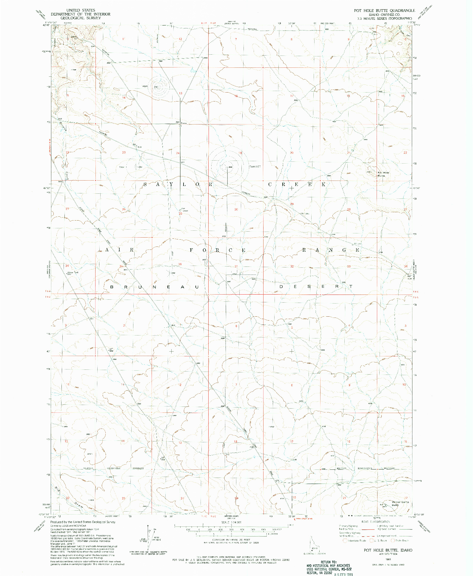 USGS 1:24000-SCALE QUADRANGLE FOR POT HOLE BUTTE, ID 1981