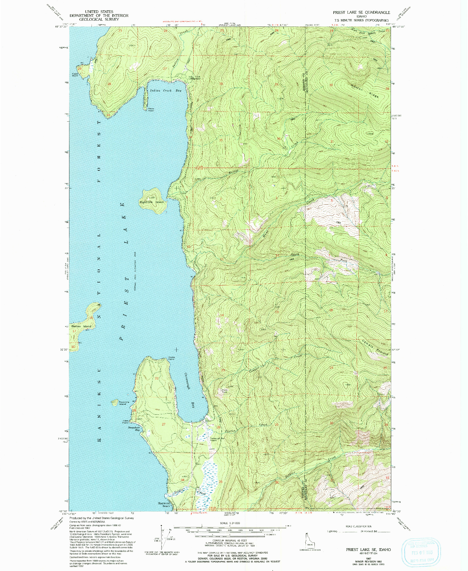 USGS 1:24000-SCALE QUADRANGLE FOR PRIEST LAKE SE, ID 1967