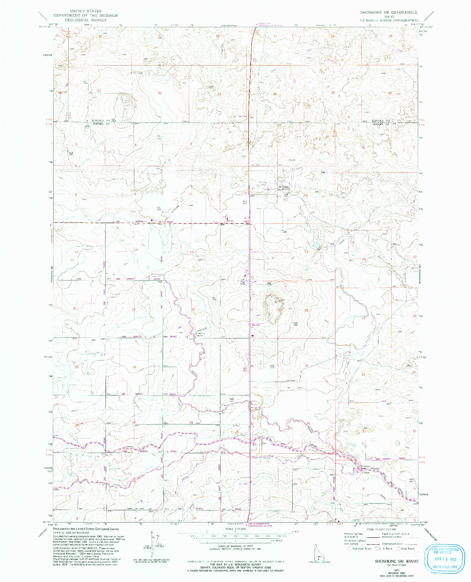 USGS 1:24000-SCALE QUADRANGLE FOR SHOSHONE SW, ID 1971