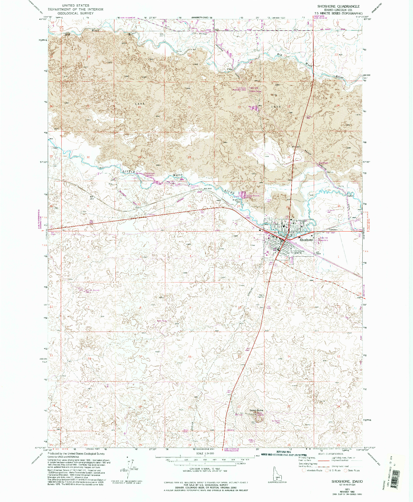USGS 1:24000-SCALE QUADRANGLE FOR SHOSHONE, ID 1971