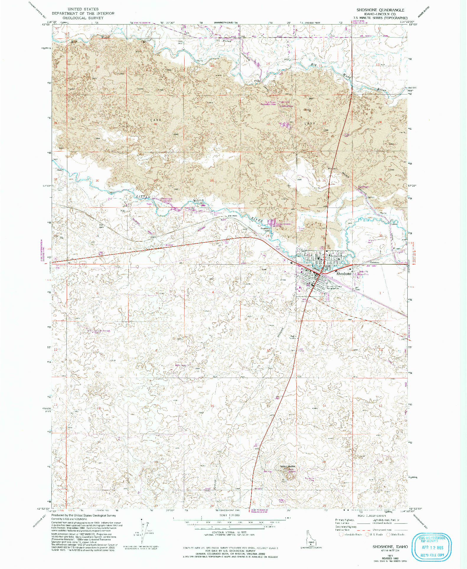 USGS 1:24000-SCALE QUADRANGLE FOR SHOSHONE, ID 1971