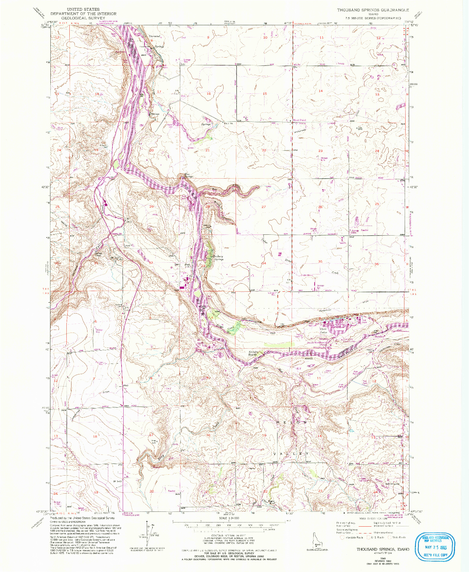 USGS 1:24000-SCALE QUADRANGLE FOR THOUSAND SPRINGS, ID 1949