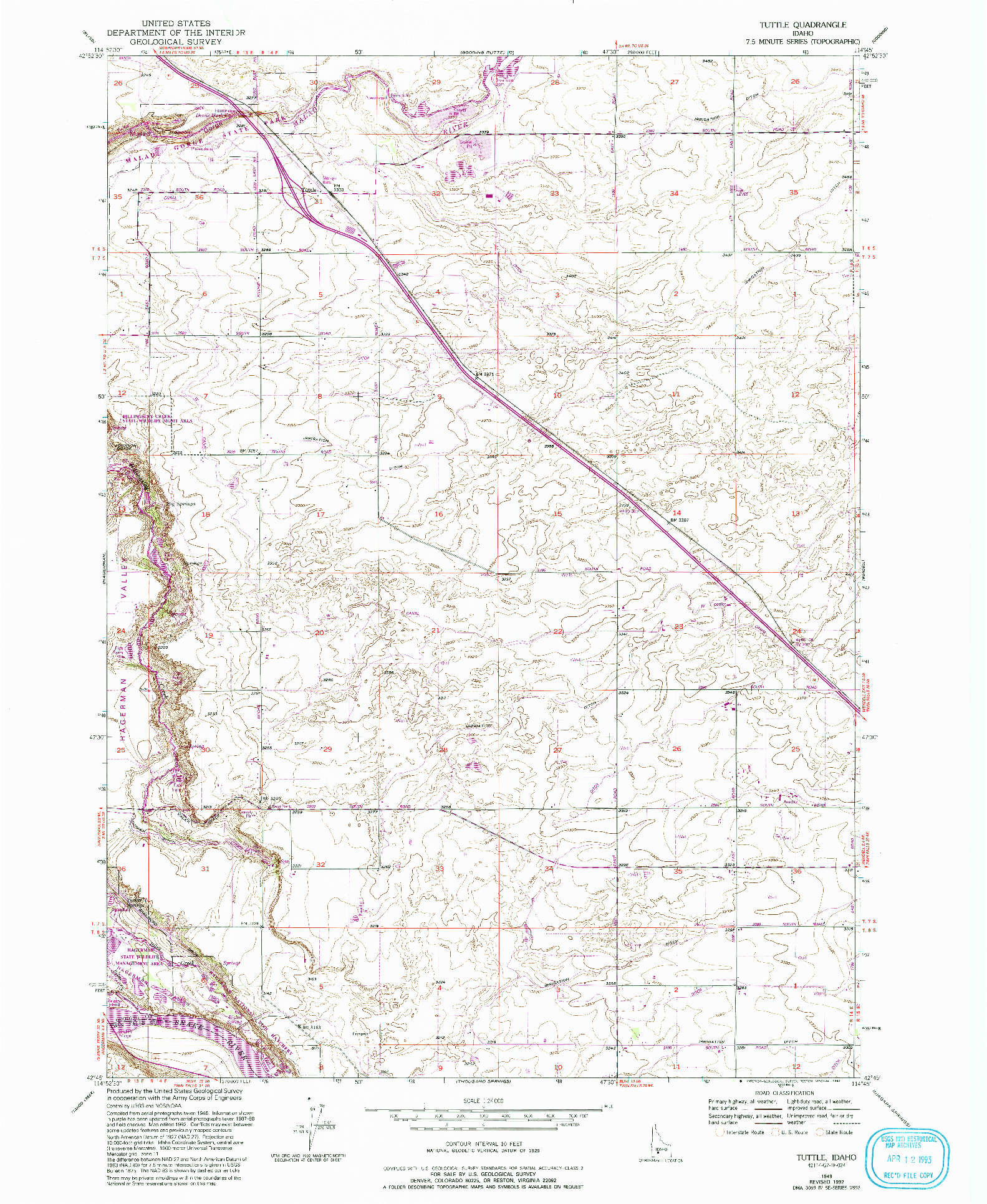 USGS 1:24000-SCALE QUADRANGLE FOR TUTTLE, ID 1949