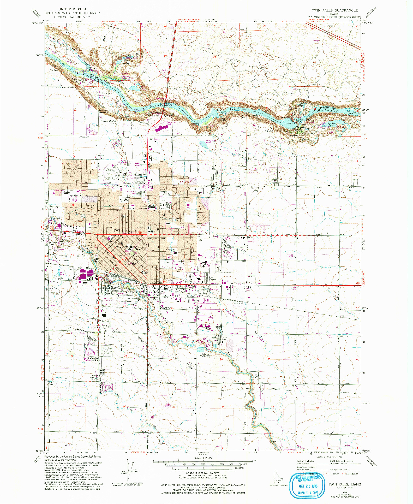 USGS 1:24000-SCALE QUADRANGLE FOR TWIN FALLS, ID 1964