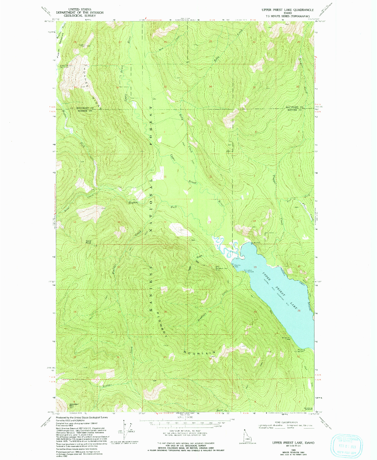 USGS 1:24000-SCALE QUADRANGLE FOR UPPER PRIEST LAKE, ID 1969