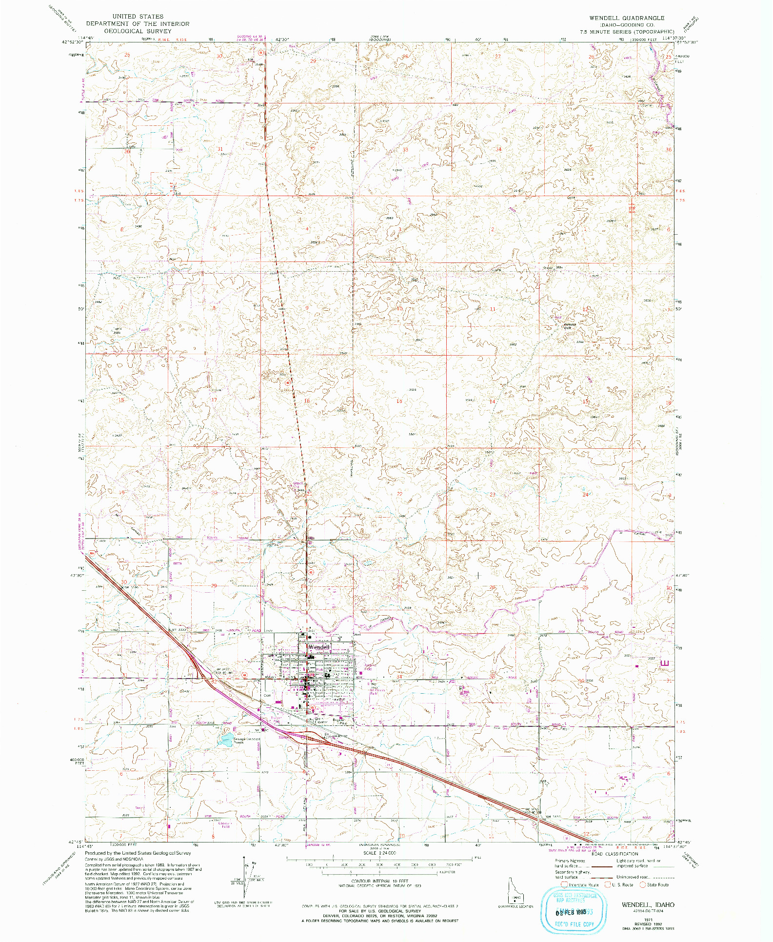 USGS 1:24000-SCALE QUADRANGLE FOR WENDELL, ID 1971